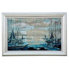 Olio su tela con paesaggio marino astratto vintage Boho