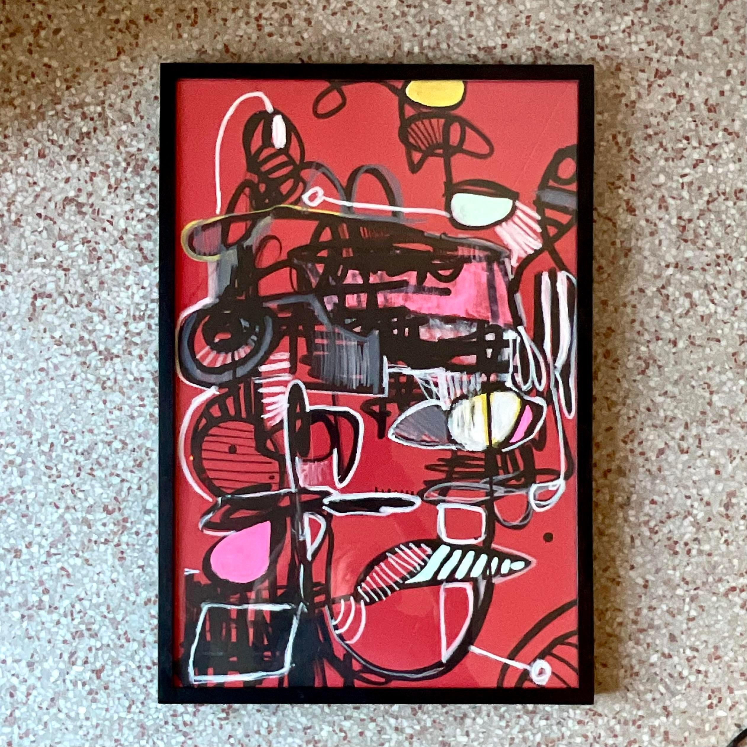 Bohème Huile sur papier originale de style Boho abstraite signée en vente