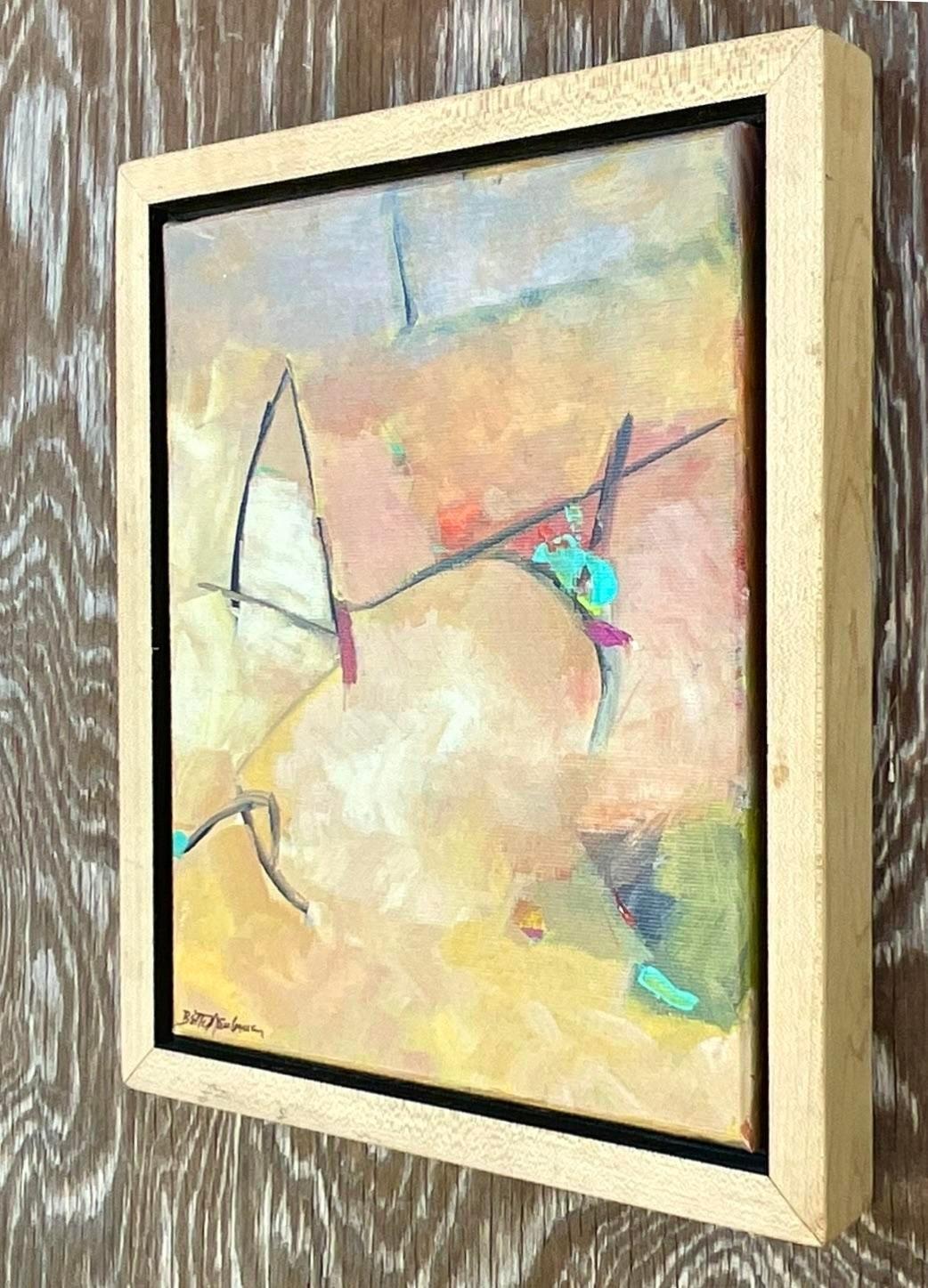 Vintage Boho Abstract Signed Original Oil Painting For Sale at 1stDibs
