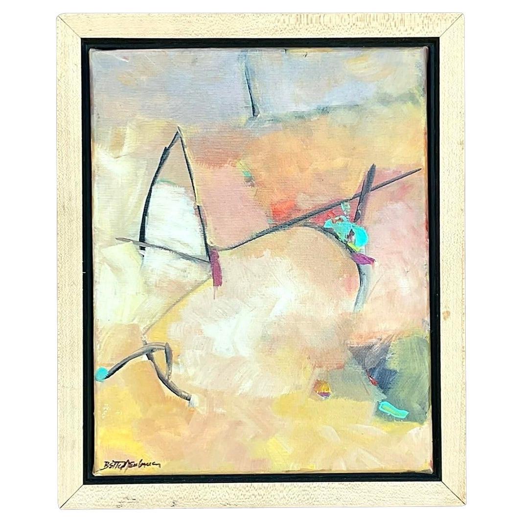 Vintage Boho Abstract Signed Original Oil Painting For Sale
