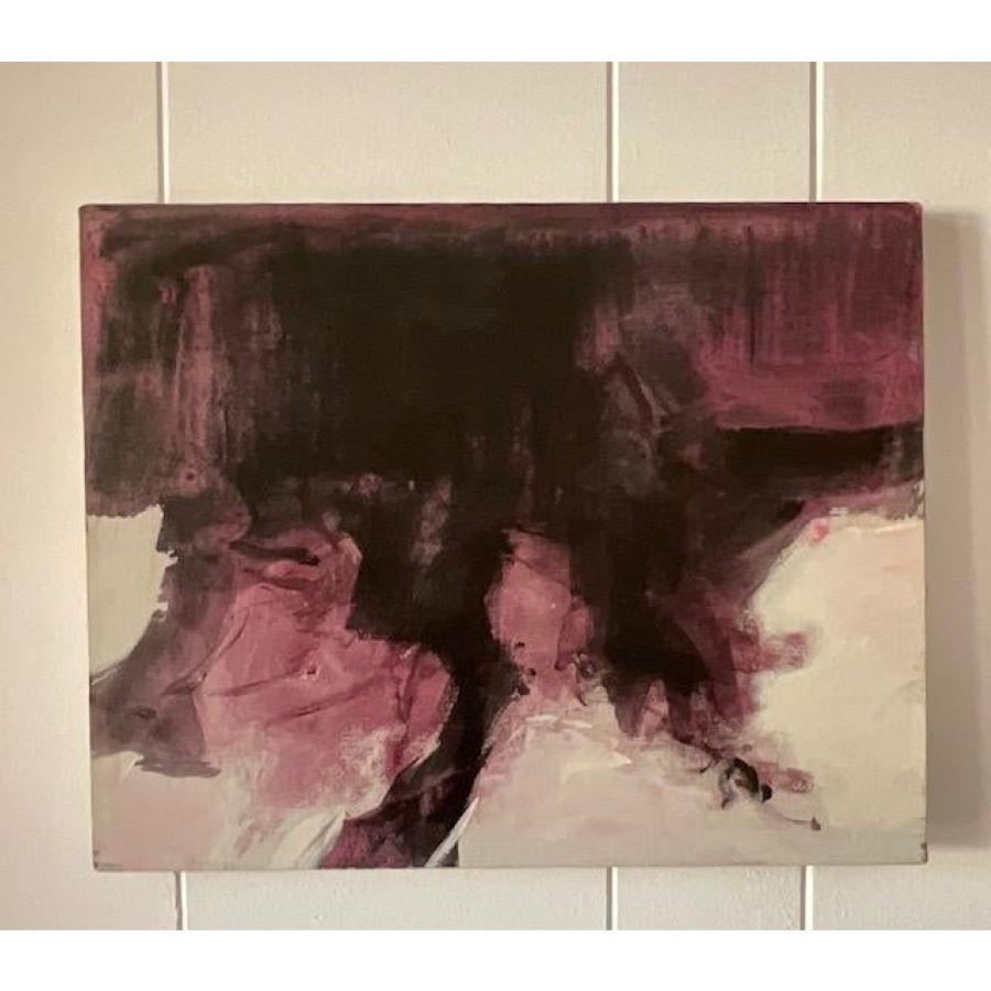 Vintage Boho Abstract Signed Original Oil Painting on Canvas For Sale 1