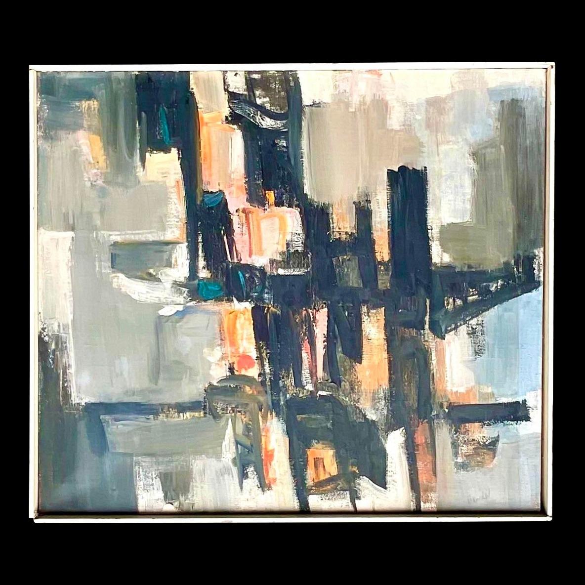 Vintage Boho Abstract Signed Original Oil Painting on Canvas For Sale ...