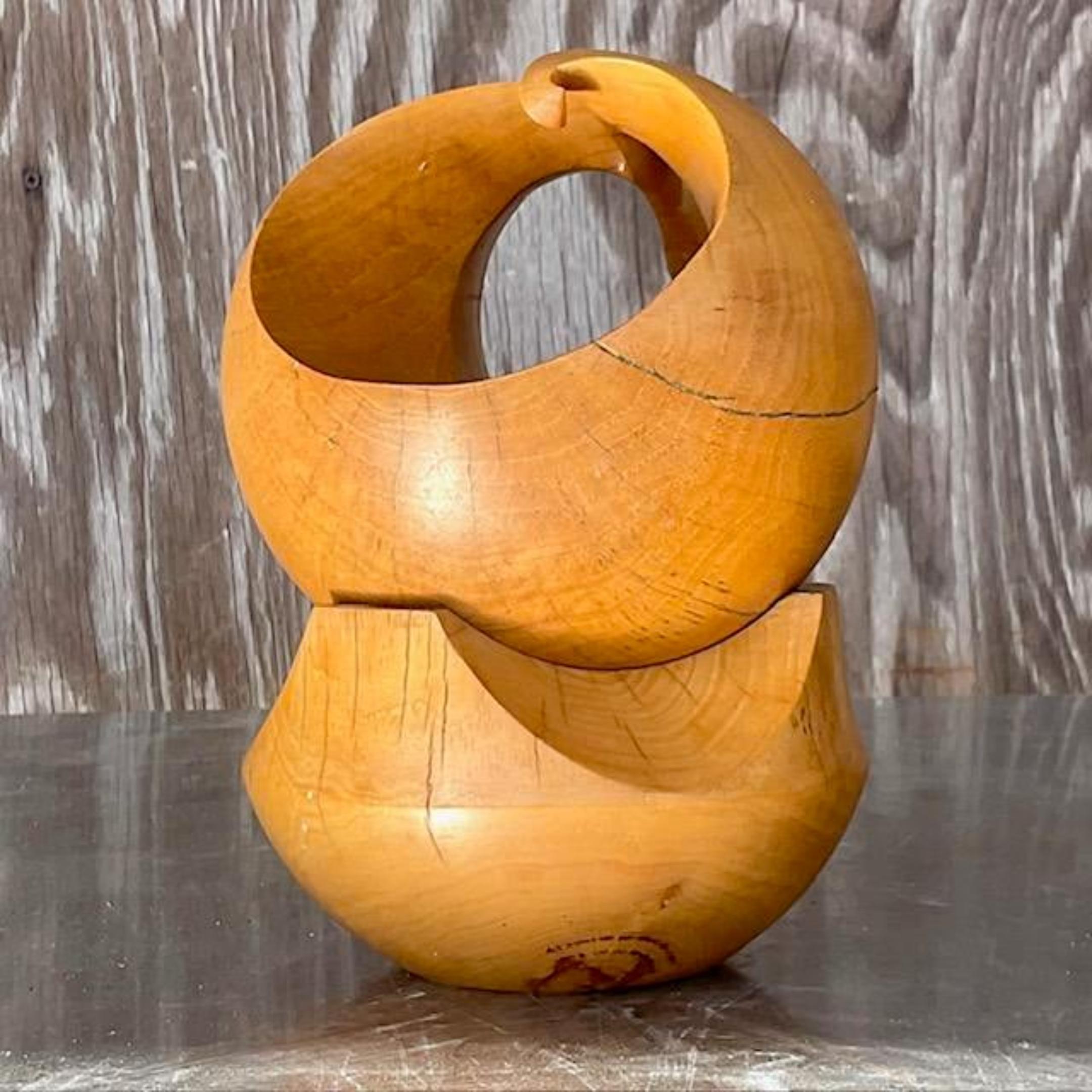 Vintage Boho Abstract Stacked Sphere Sculpture In Good Condition For Sale In west palm beach, FL