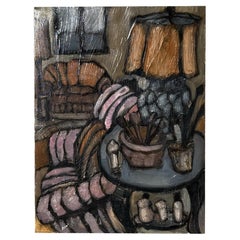 Vintage Boho Abstract Still Life Oil on Canvas