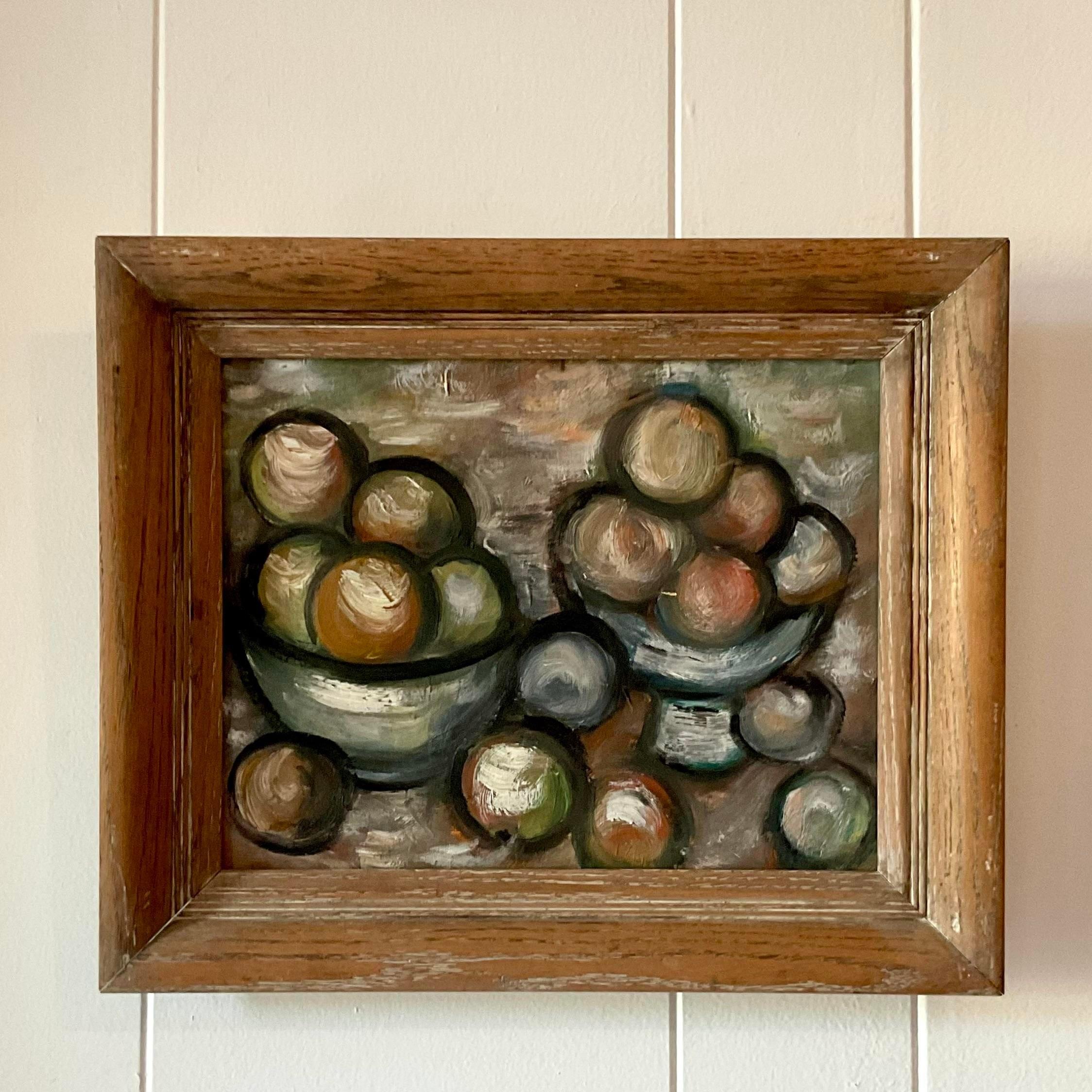American Vintage Abstract Still Life Painting of Fruit Bowls For Sale