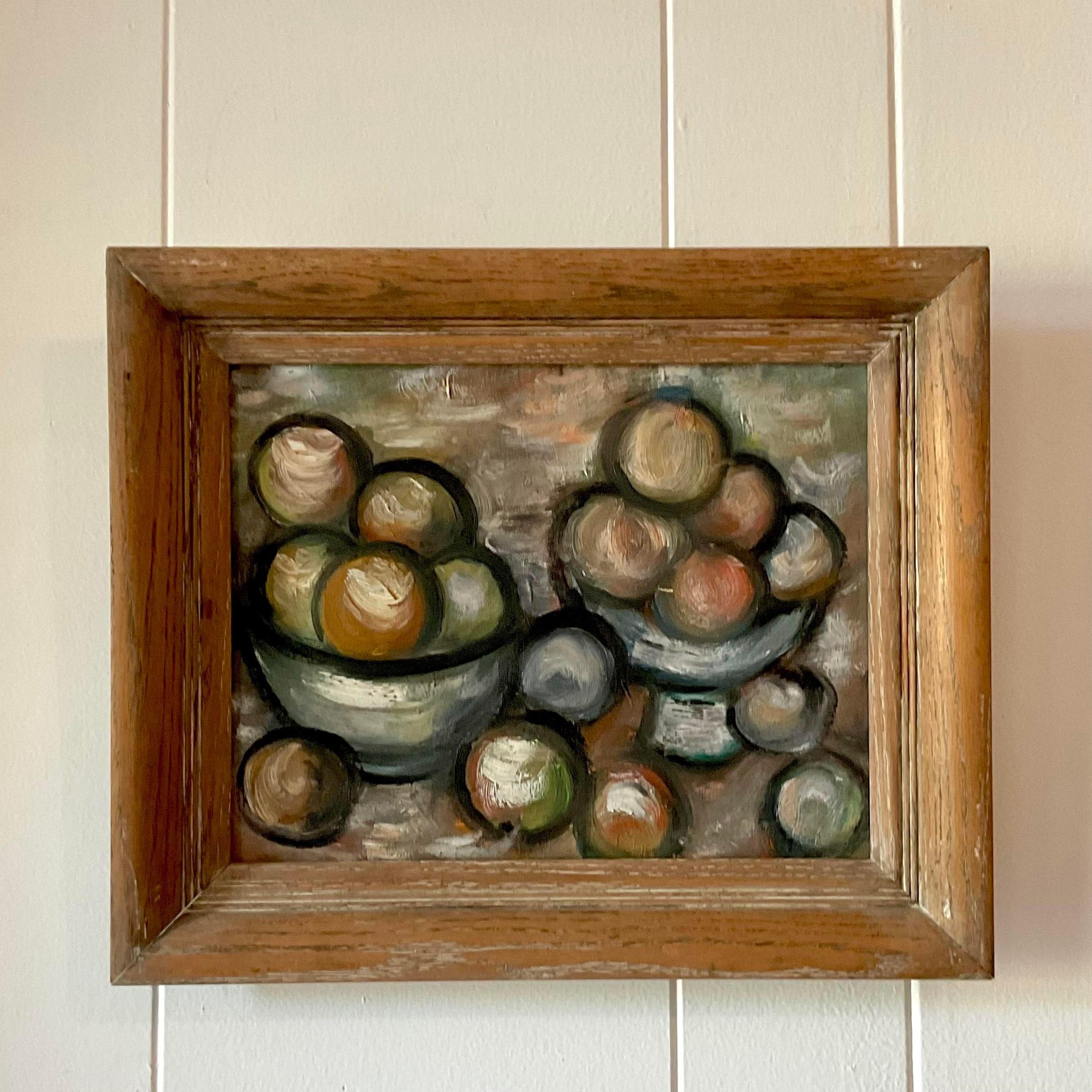 Vintage Abstract Still Life Painting of Fruit Bowls For Sale 2