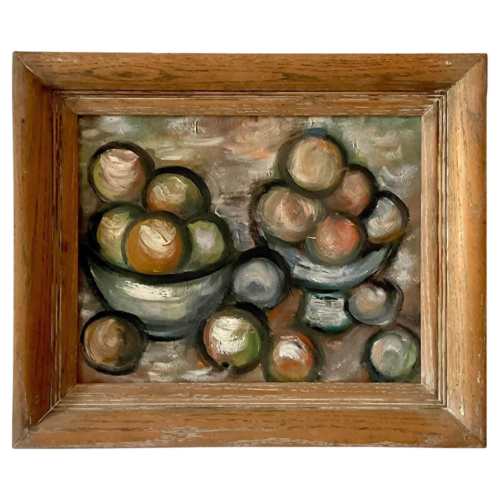 Vintage Abstract Still Life Painting of Fruit Bowls