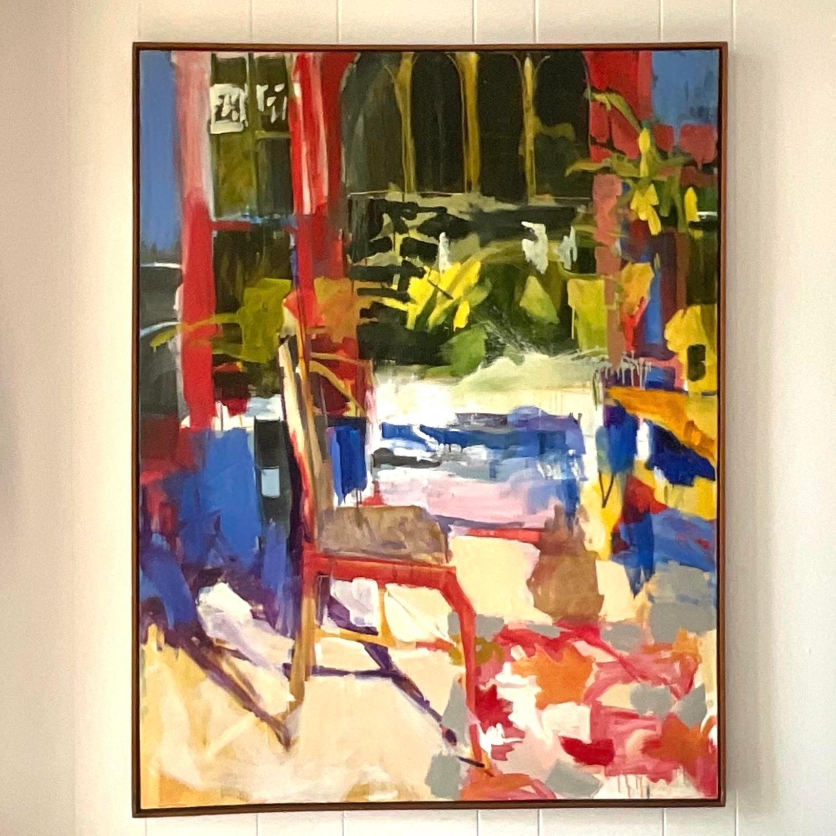 Pittura ad olio su tela con natura morta astratta Vintage By In condizioni buone a west palm beach, FL