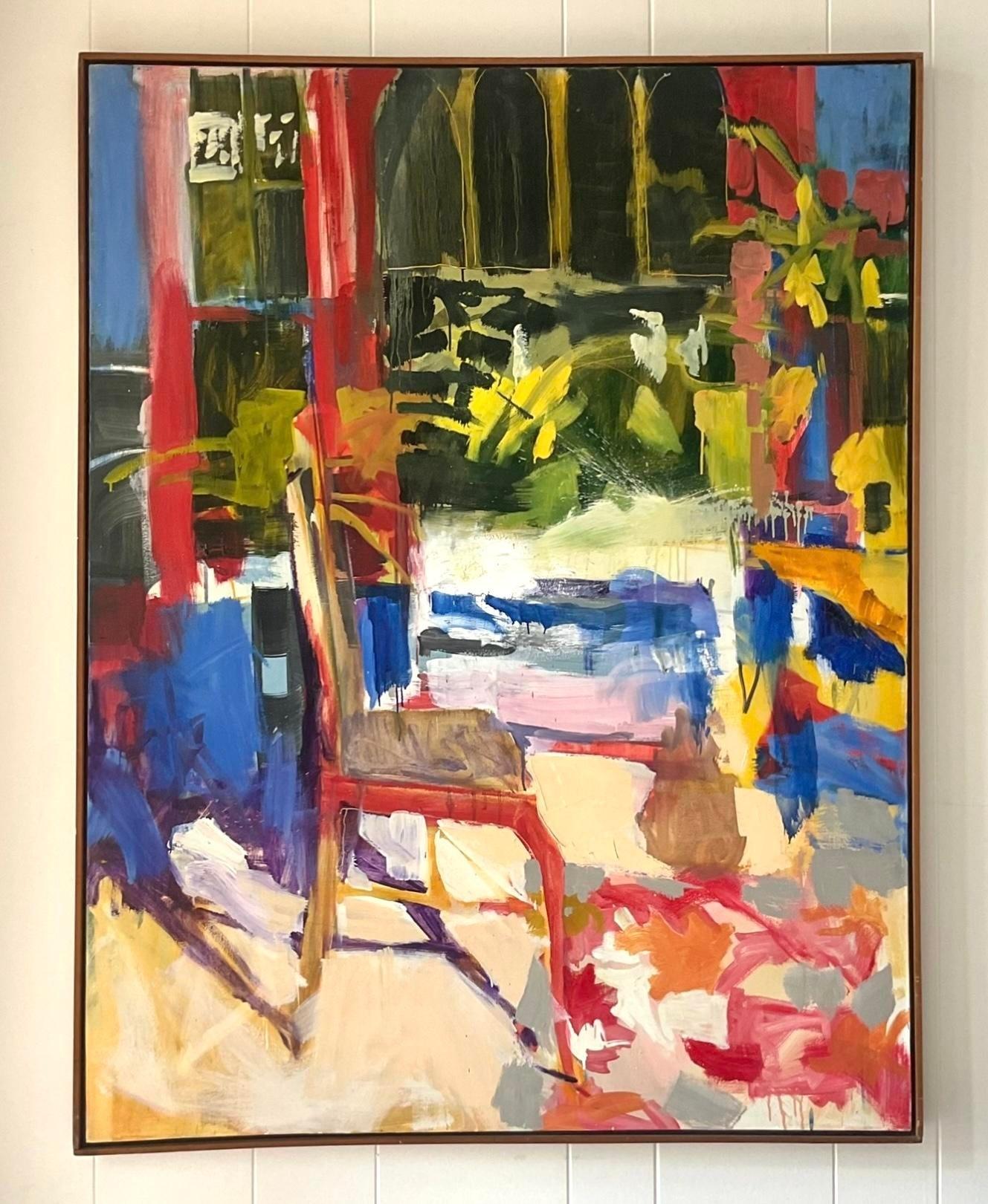 XX secolo Pittura ad olio su tela con natura morta astratta Vintage By
