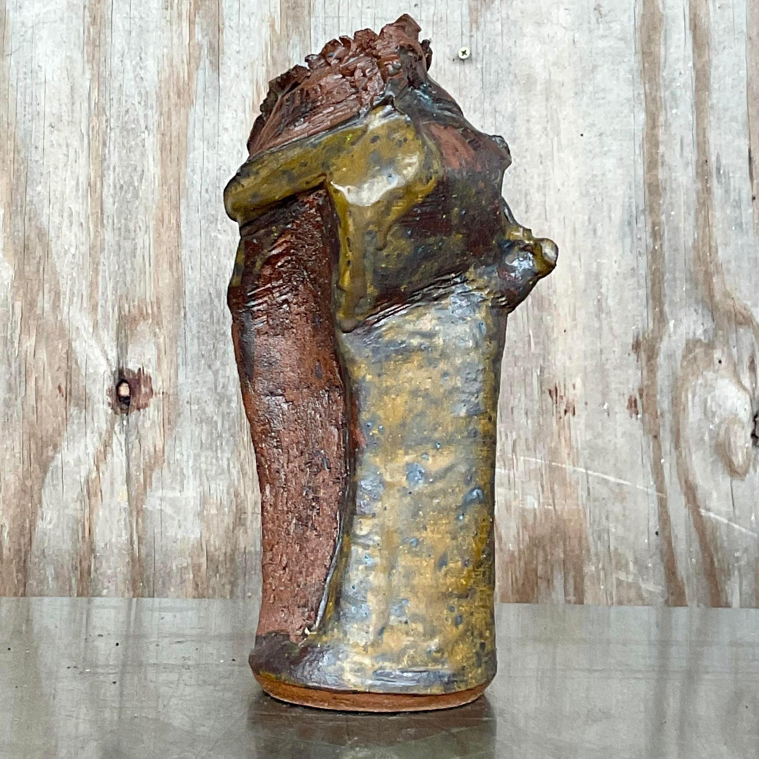 Vase Vintage Boho Abstract Studio Pottery en vente 4