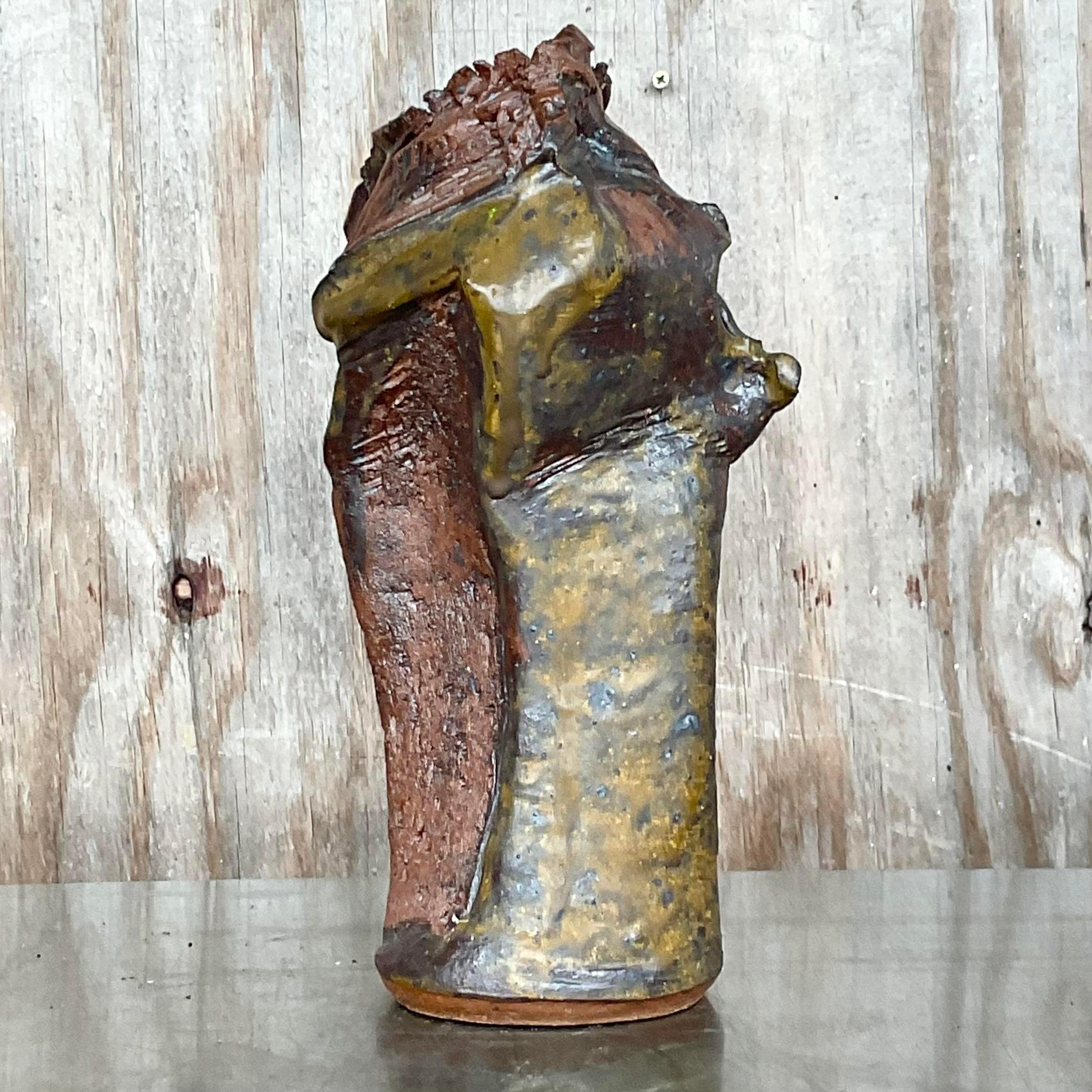 Bohemian Vintage Boho Abstract Studio Pottery Vase For Sale