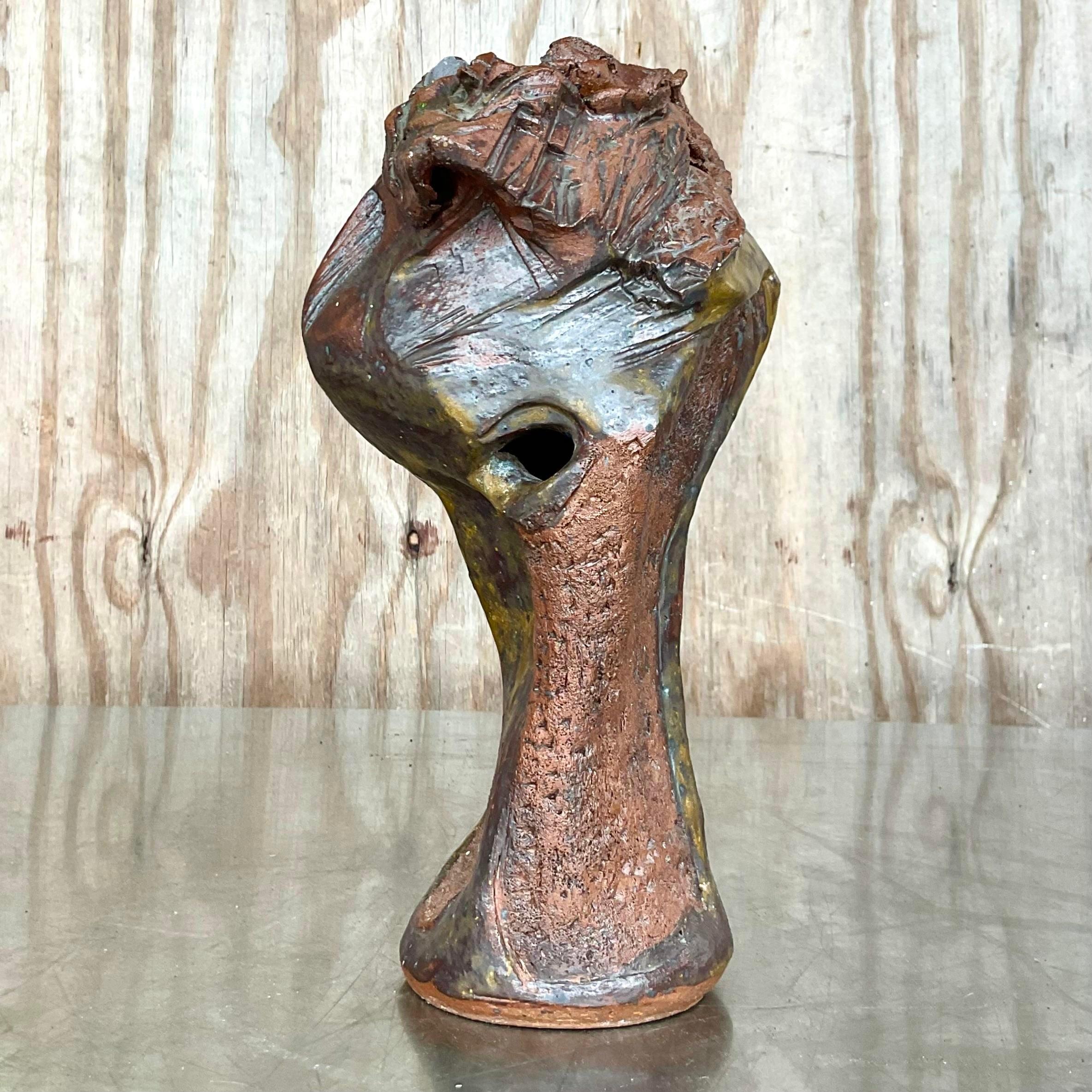 Vintage Boho Abstract Studio Pottery Vase In Good Condition For Sale In west palm beach, FL