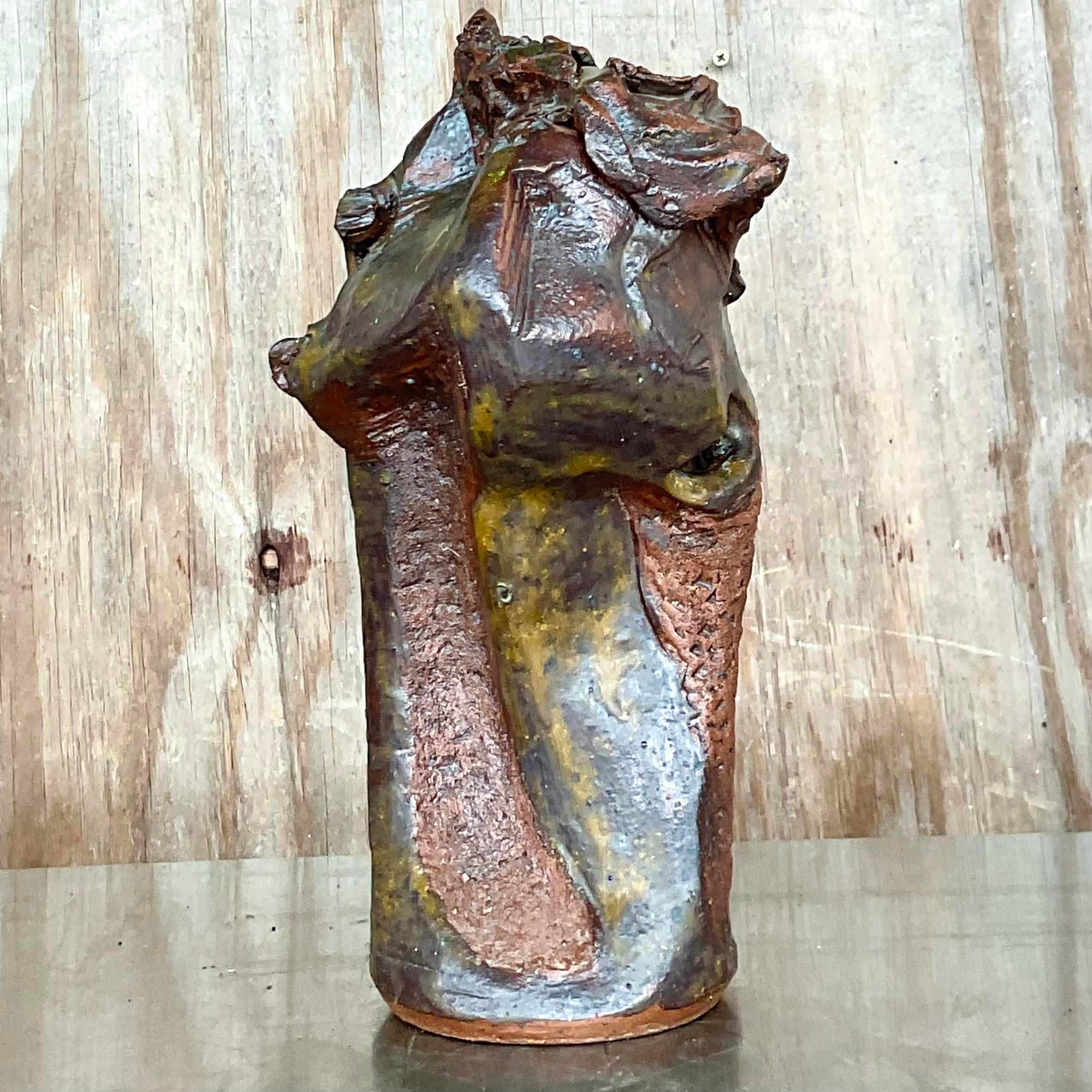 Vintage Boho Abstract Studio Pottery Vase For Sale 2
