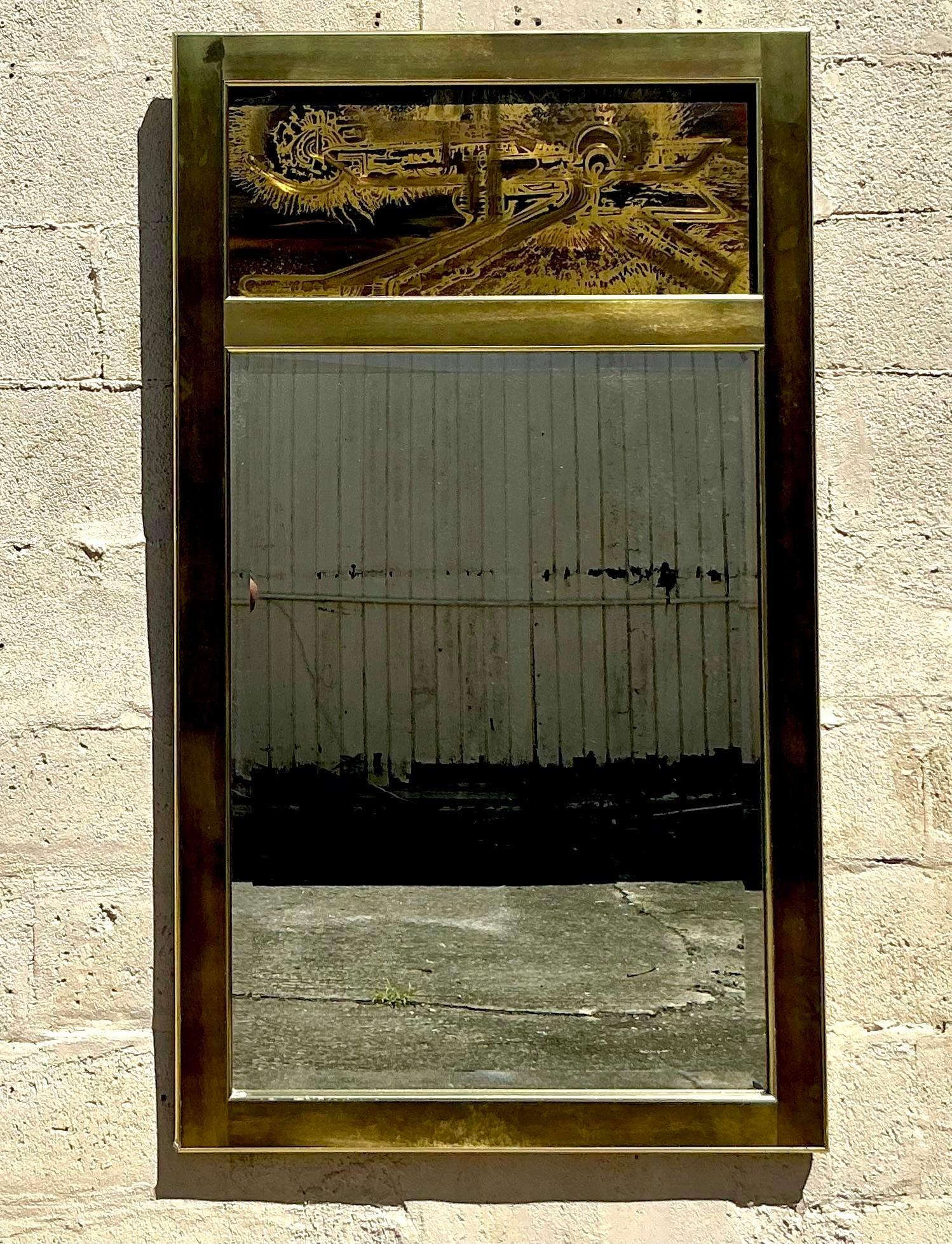 Américain Miroir Boho gravé à l'acide d'après Bernard Rohne pour Mastercraft en vente