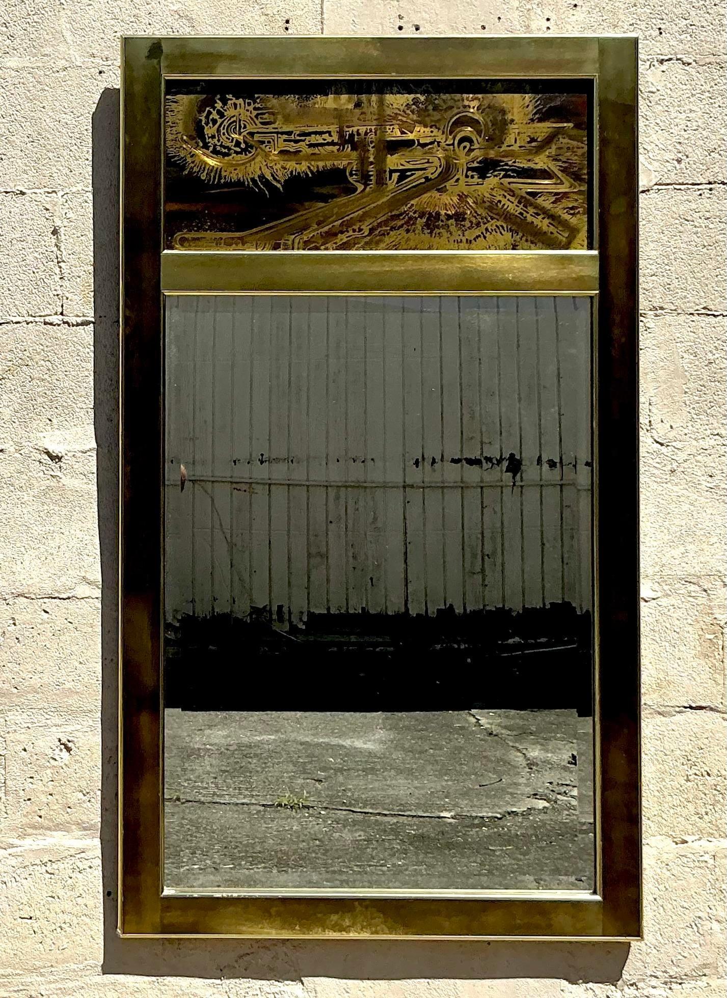 Laiton Miroir Boho gravé à l'acide d'après Bernard Rohne pour Mastercraft en vente