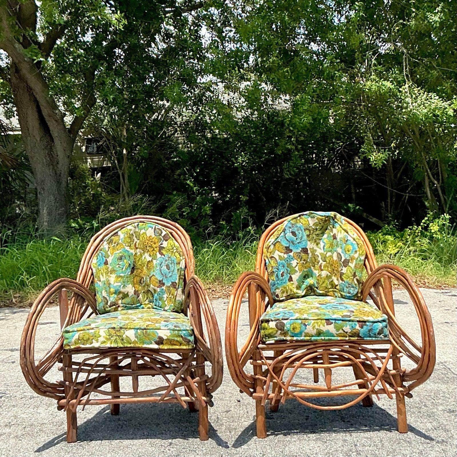 Vintage Boho Adirondack Twig Lounge Chairs - A Pair For Sale 4