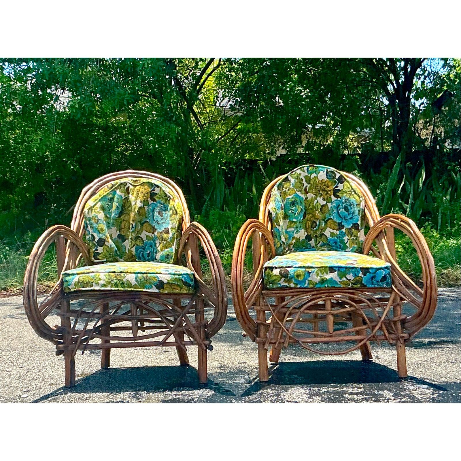 Vintage Boho Adirondack Twig Lounge Chairs - A Pair For Sale 5