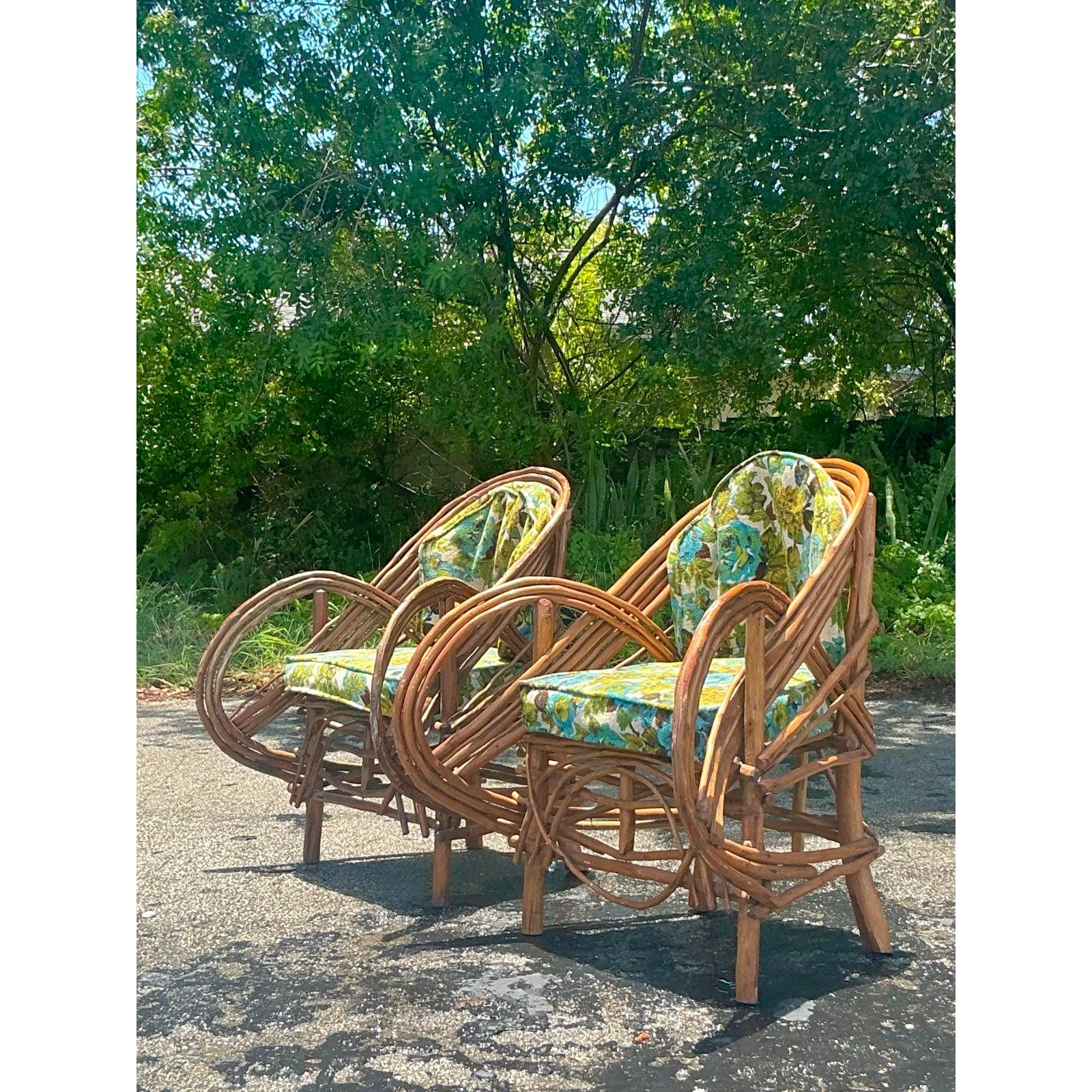 Vintage Boho Adirondack Twig Lounge Chairs - A Pair For Sale 6