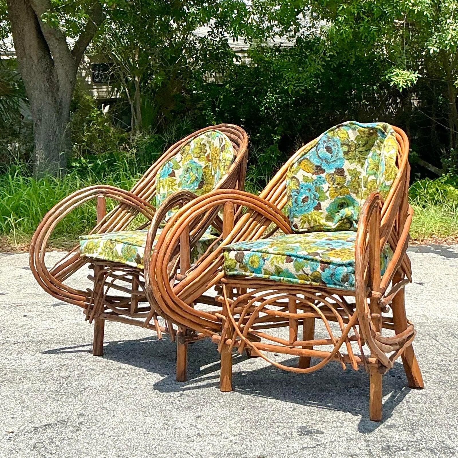 Vintage Boho Adirondack Twig Lounge Chairs - A Pair For Sale 1