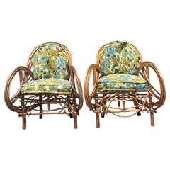 Vintage Boho Adirondack Twig Lounge Chairs - A Pair