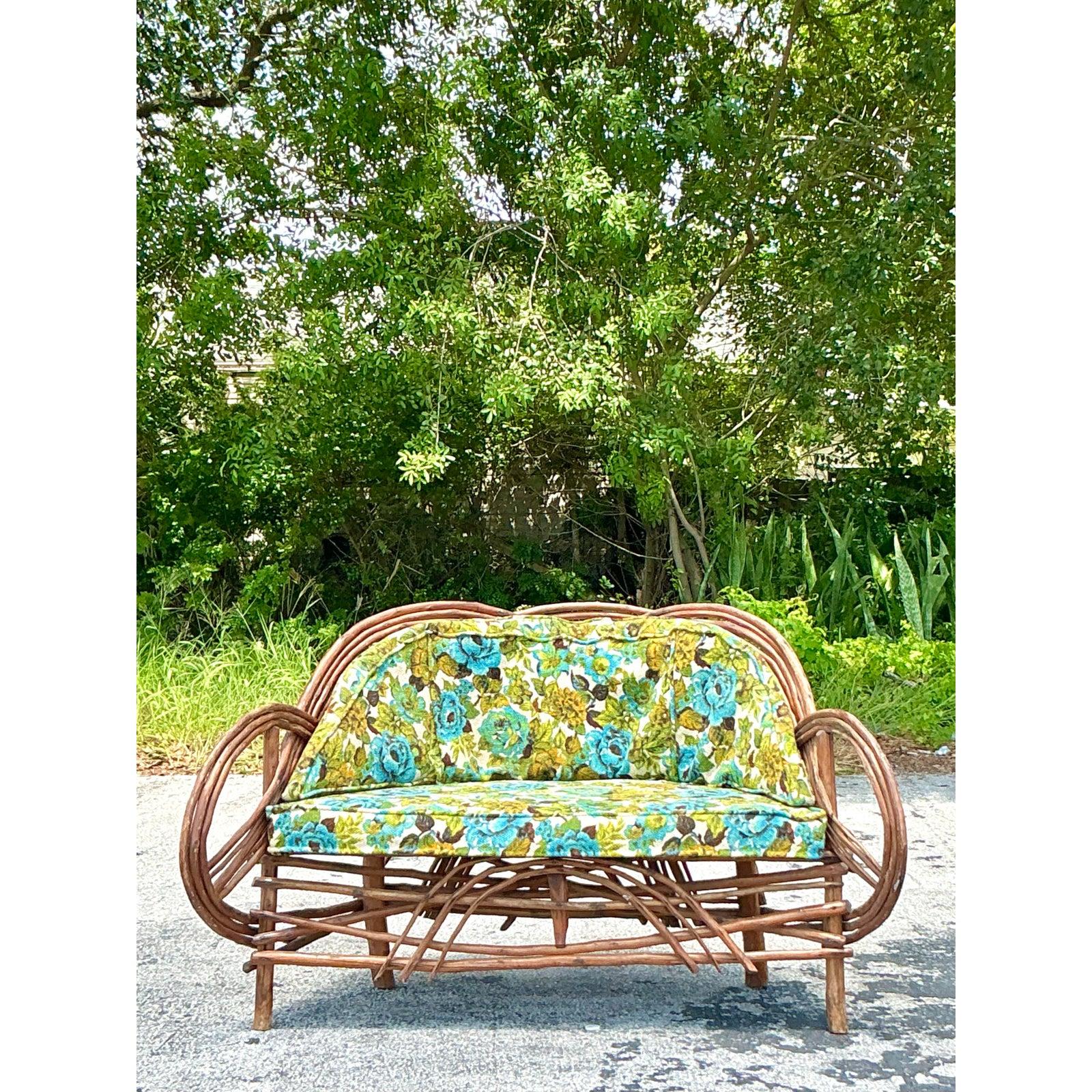 Vintage Boho Adirondack Twig Sofa For Sale 5