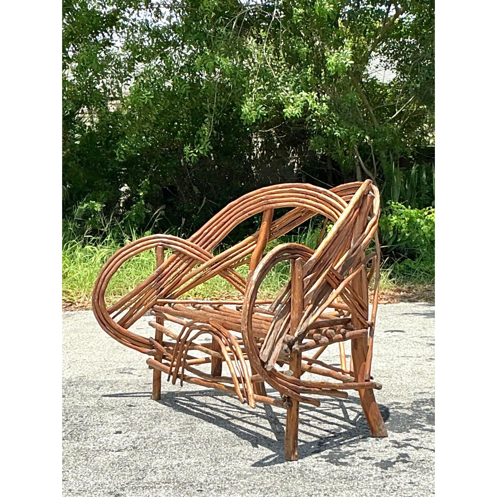 Vintage Boho Adirondack Twig Sofa For Sale 6
