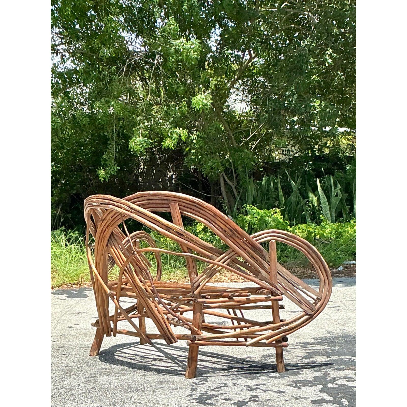 American Vintage Boho Adirondack Twig Sofa For Sale