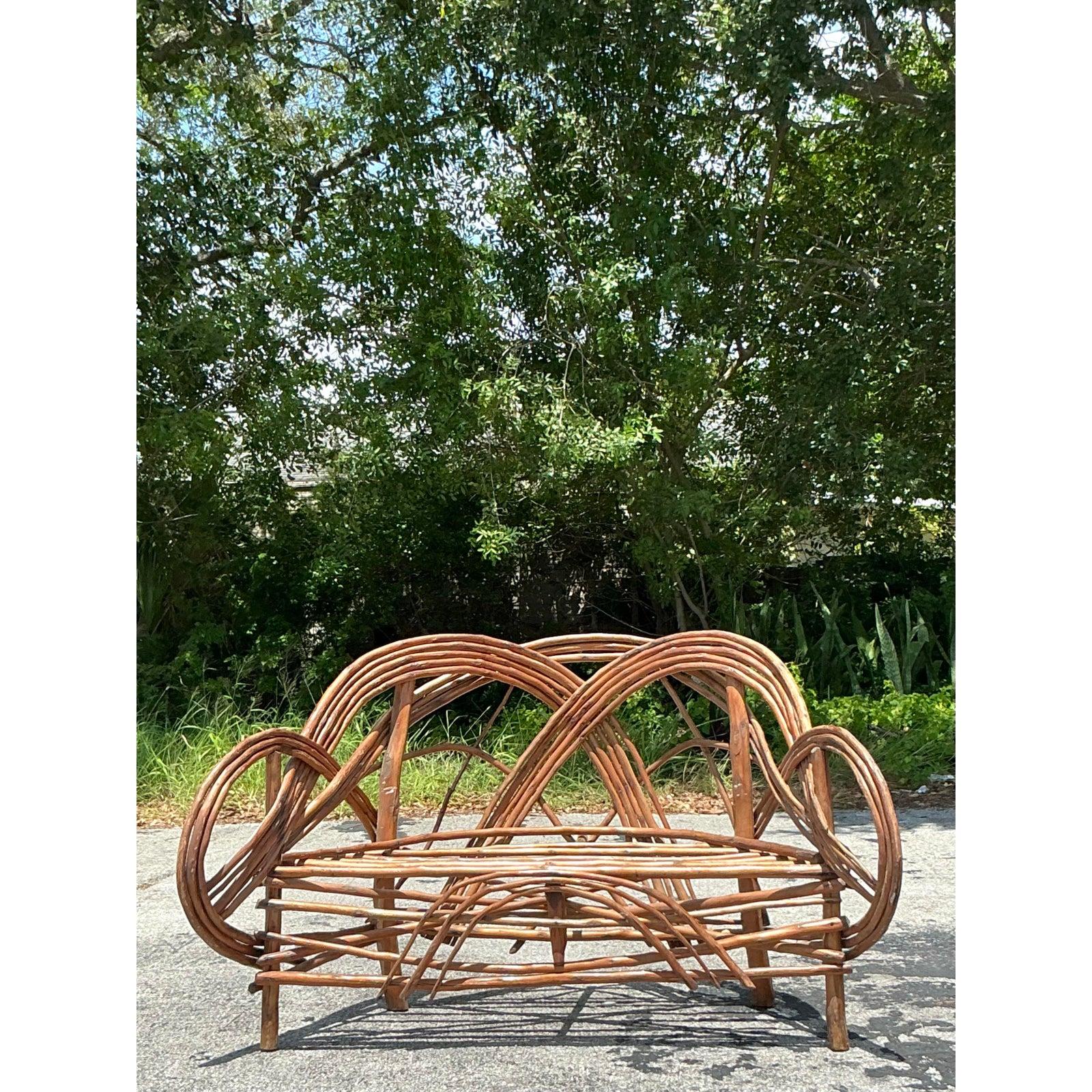 Vintage Boho Adirondack Twig Sofa In Good Condition For Sale In west palm beach, FL