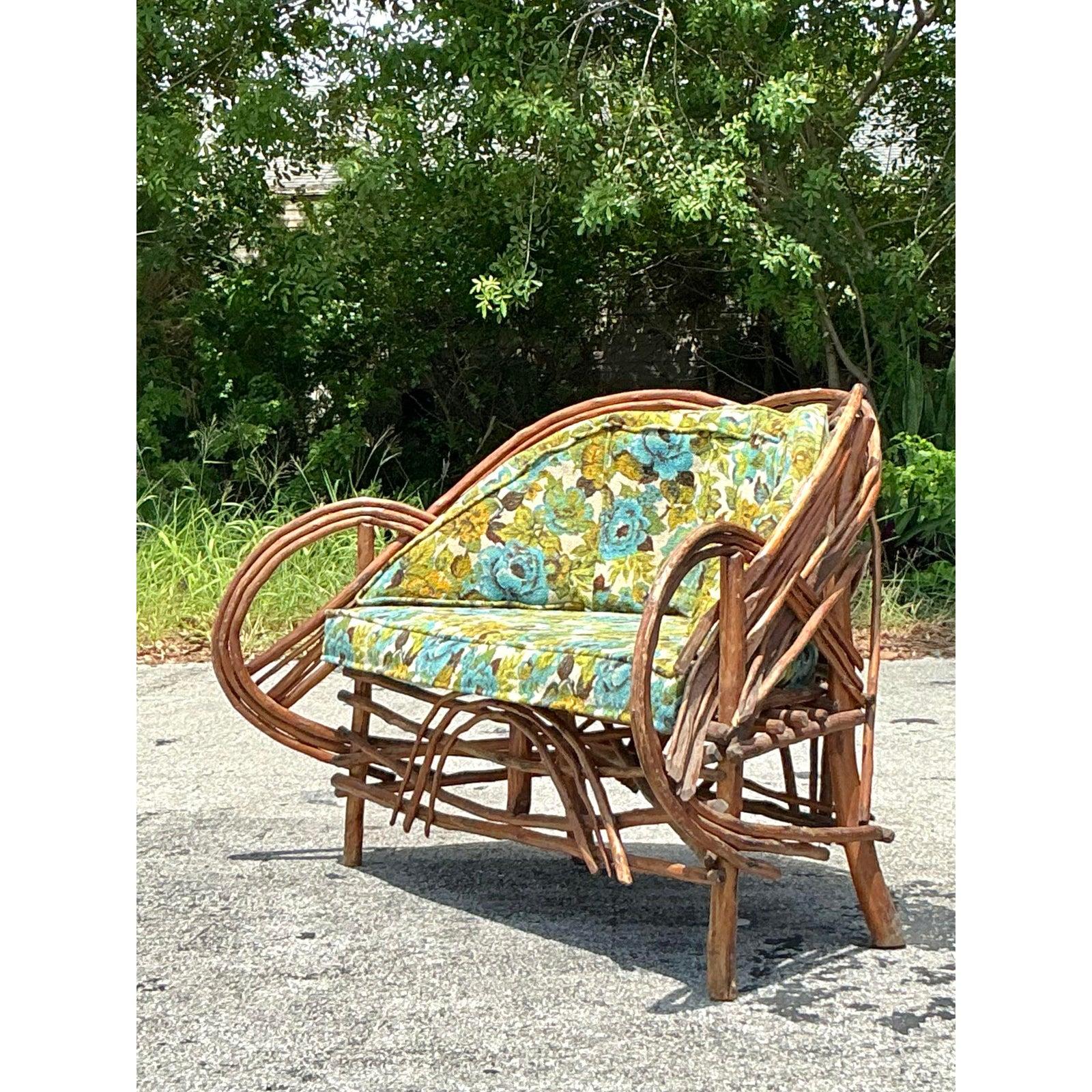 Vintage Boho Adirondack Twig Sofa For Sale 1