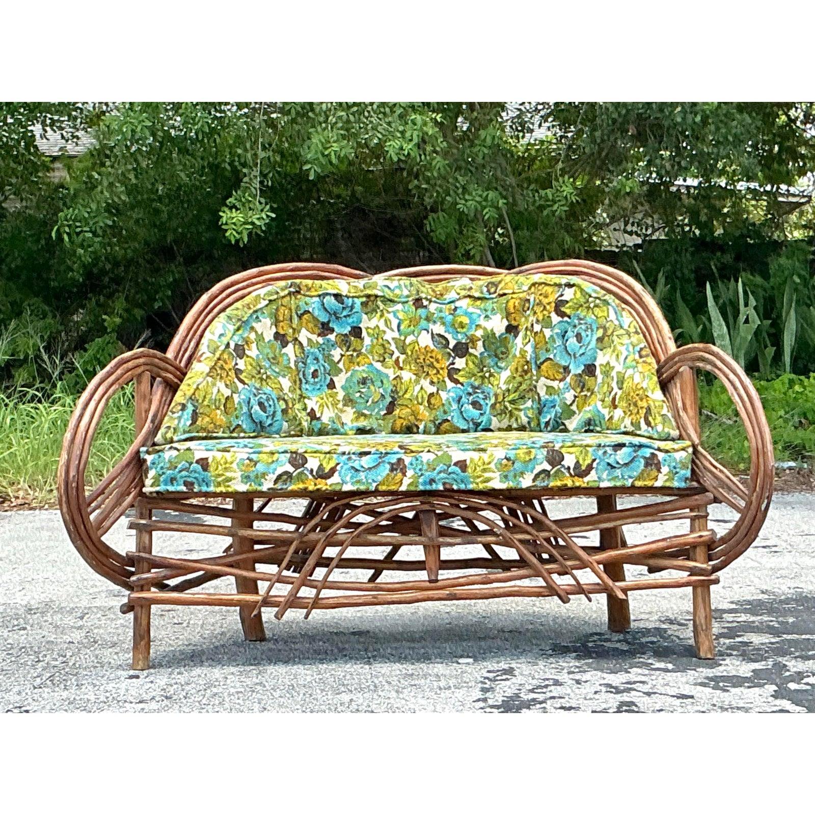 Vintage Boho Adirondack Twig Sofa For Sale 3