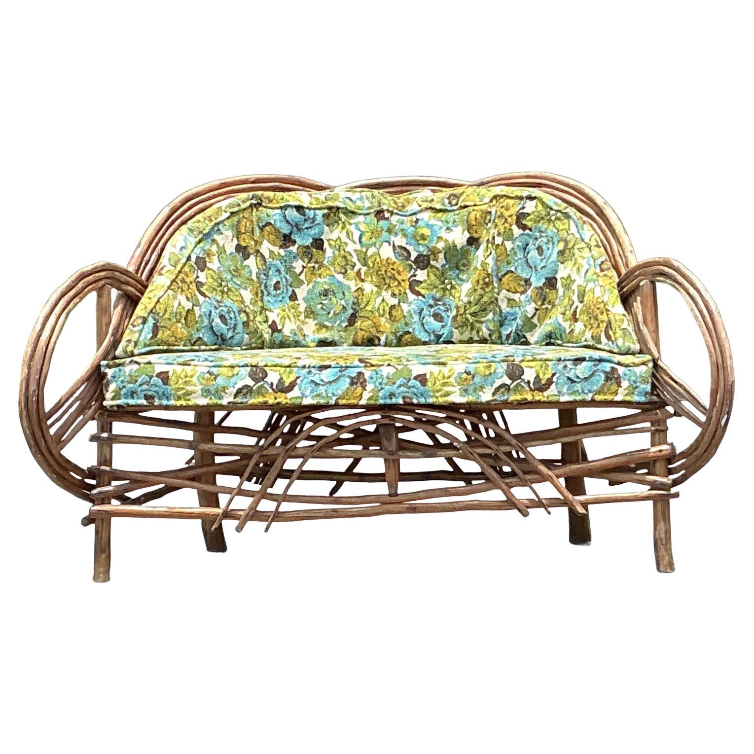 Vintage Boho Adirondack Twig Sofa For Sale