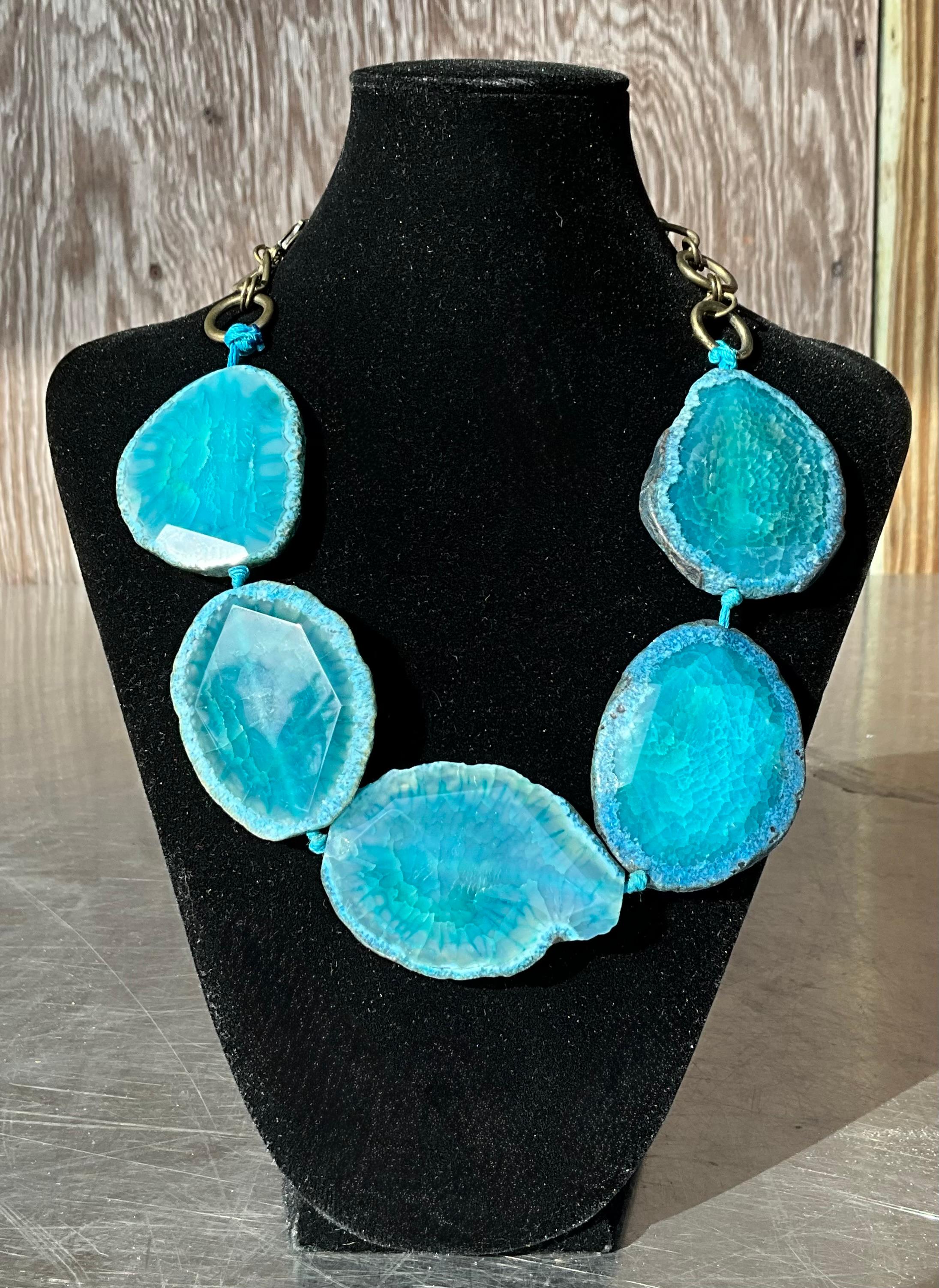 Taglio grezzo Collana di lastre di agata boho vintage in vendita