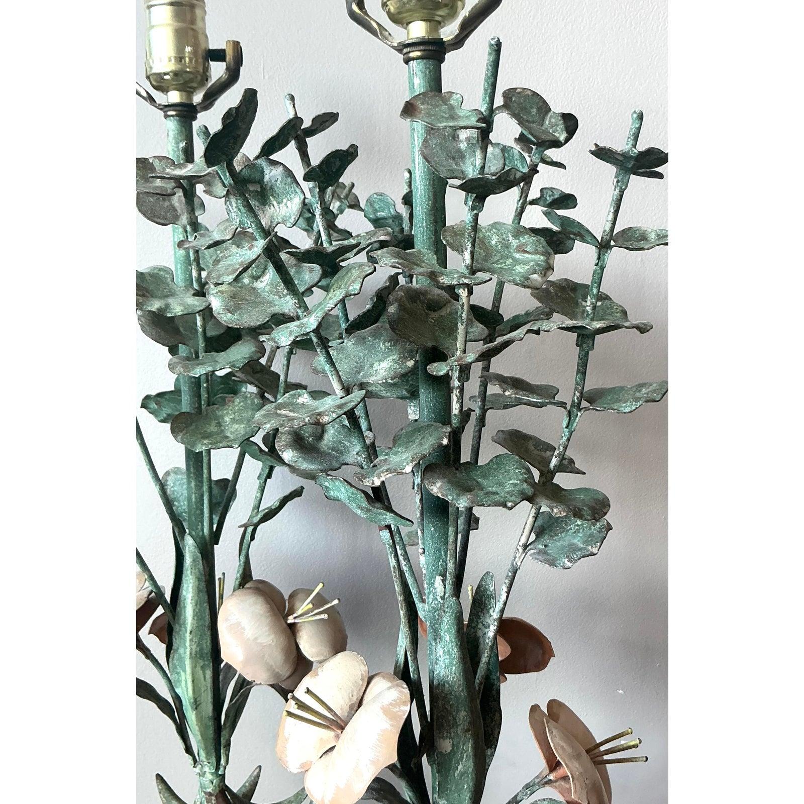 Lámparas Vintage Boho de Alabastro y Eucalipto Patinado - Pareja siglo XX en venta