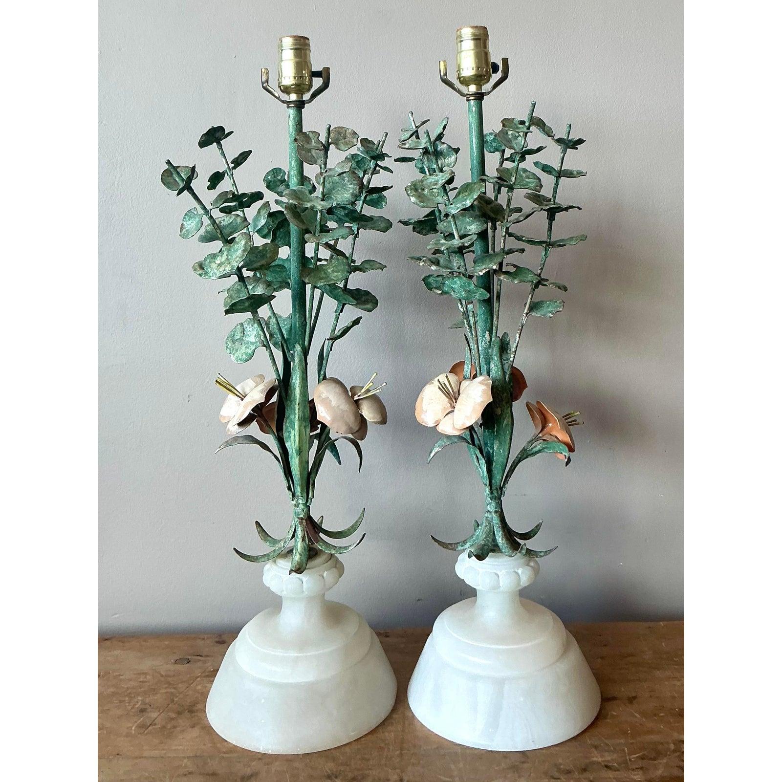 Lámparas Vintage Boho de Alabastro y Eucalipto Patinado - Pareja en venta 1
