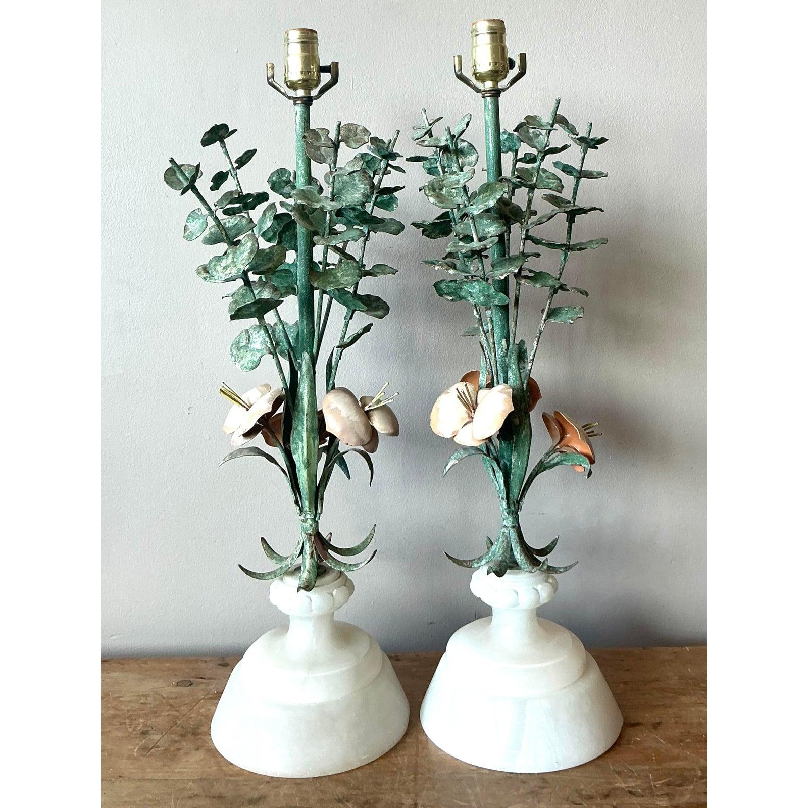 Lámparas Vintage Boho de Alabastro y Eucalipto Patinado - Pareja en venta 2