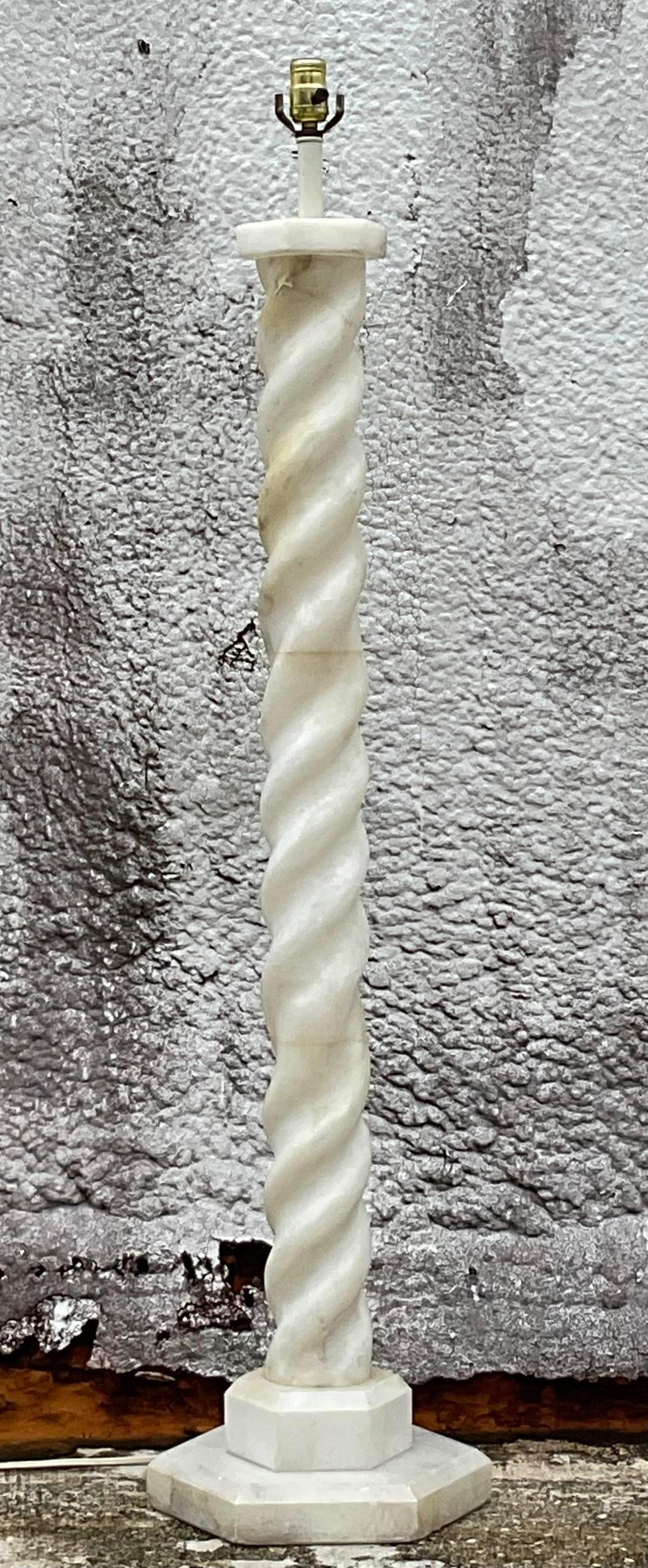 Albâtre Lampadaire Boho Barley Twist vintage en albâtre en vente
