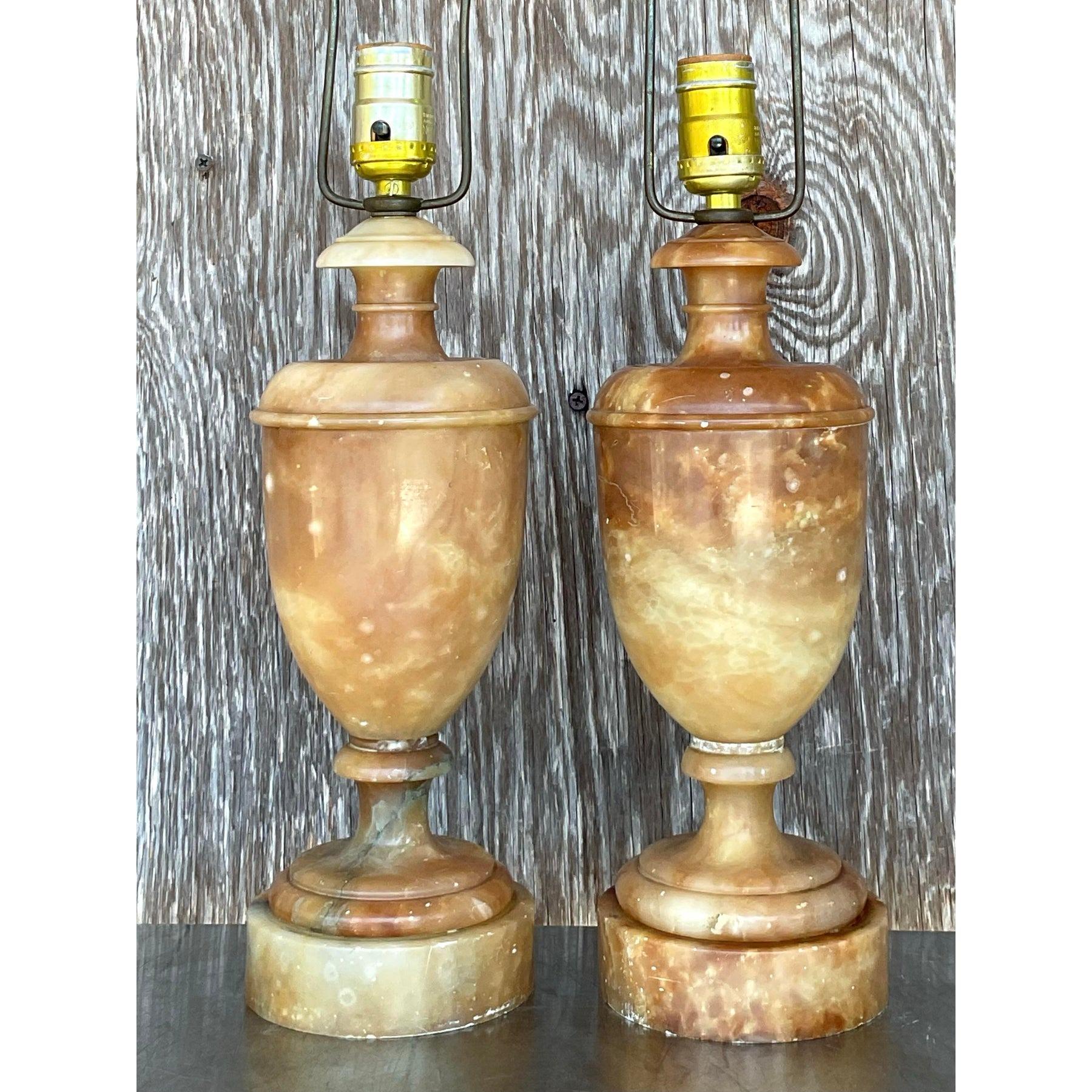 Romain classique Paire de lampes Urnes Boho en albâtre en vente