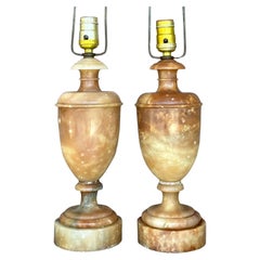 Vintage Boho Alabaster Urn Lamps - a Pair