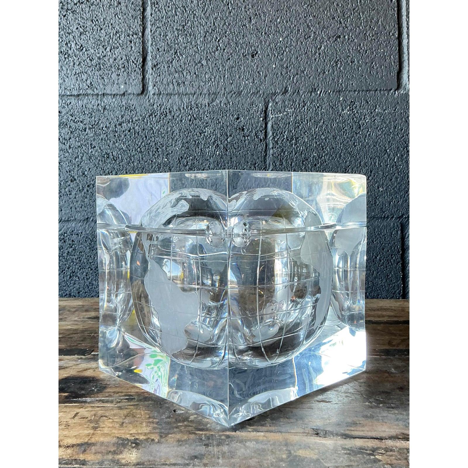 Mid-Century Modern Vintage Boho Alessandro Albrizzi Lucite Globe Ice Bucket For Sale