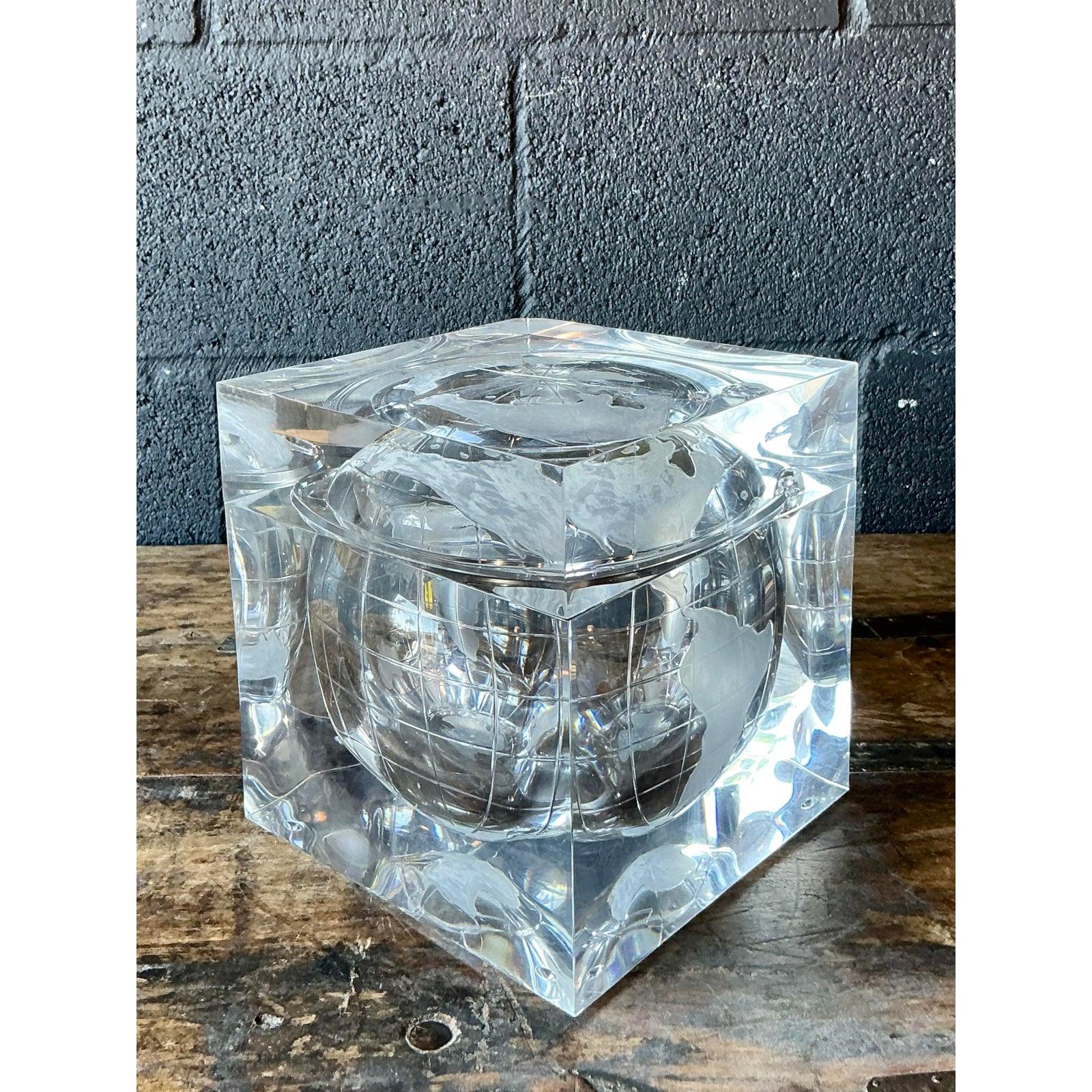 American Vintage Boho Alessandro Albrizzi Lucite Globe Ice Bucket For Sale