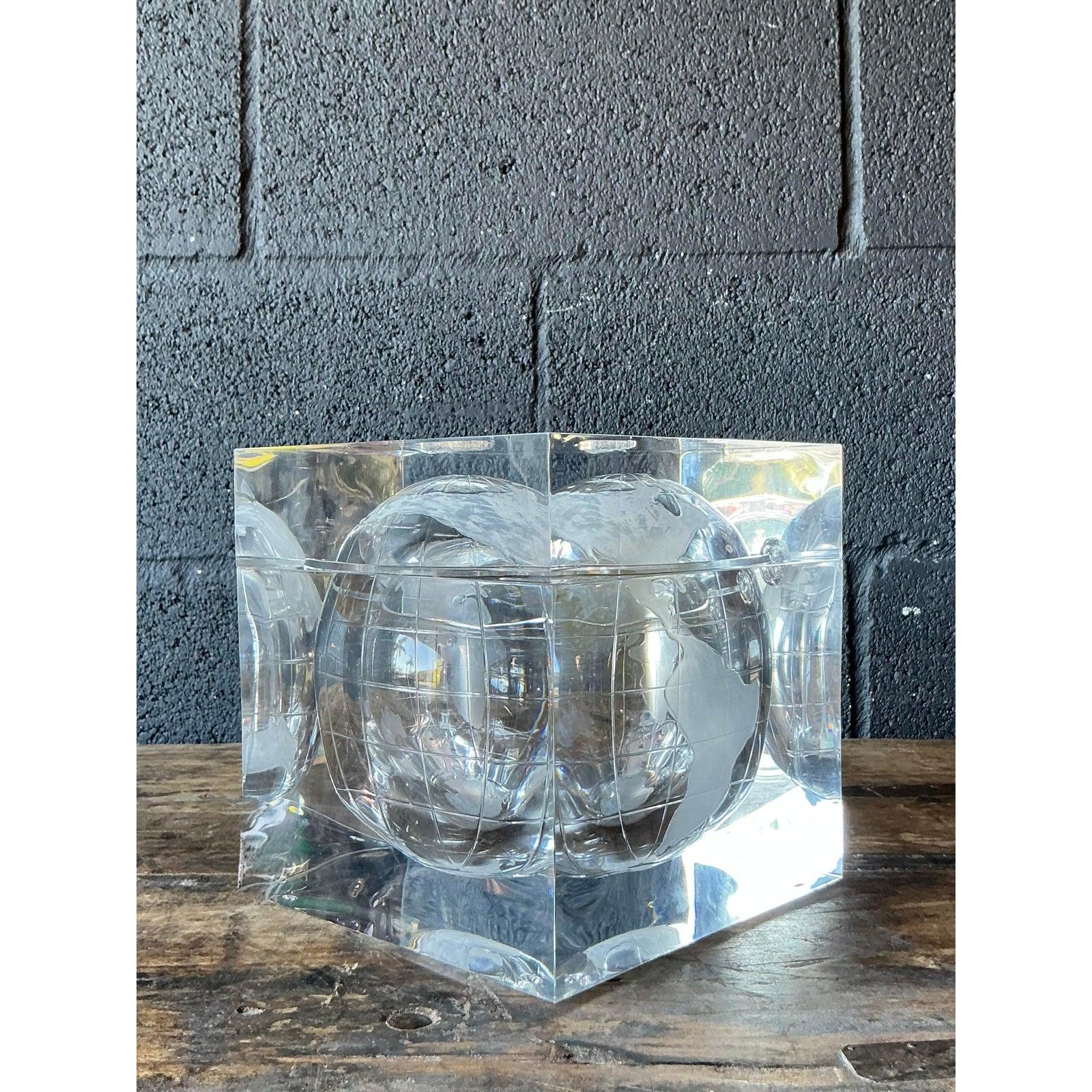 20th Century Vintage Boho Alessandro Albrizzi Lucite Globe Ice Bucket For Sale