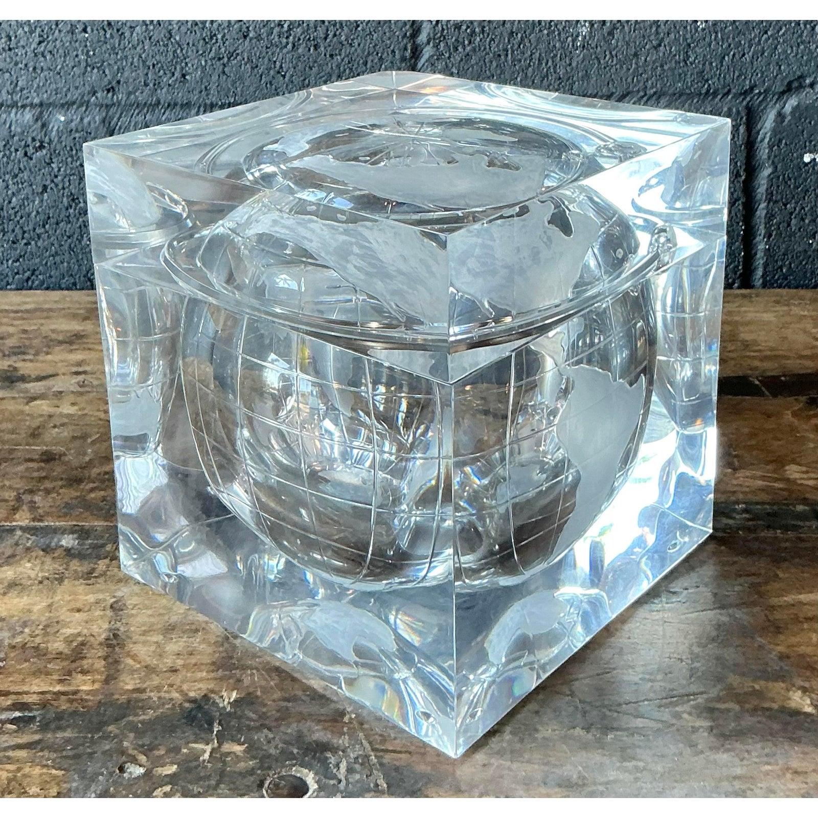 Vintage Boho Alessandro Albrizzi Lucite Globe Ice Bucket For Sale 1