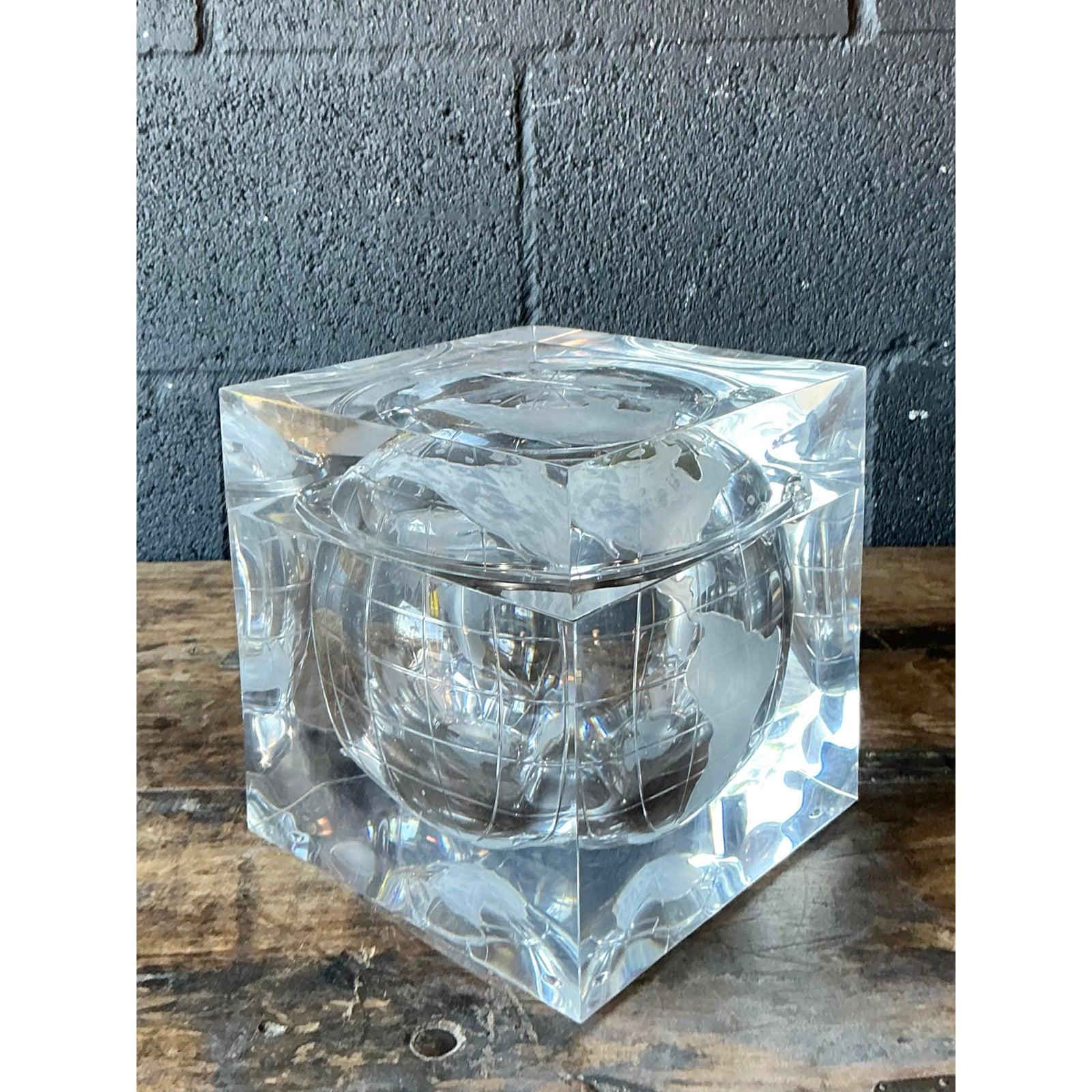 Vintage Boho Alessandro Albrizzi Lucite Globe Ice Bucket For Sale 2
