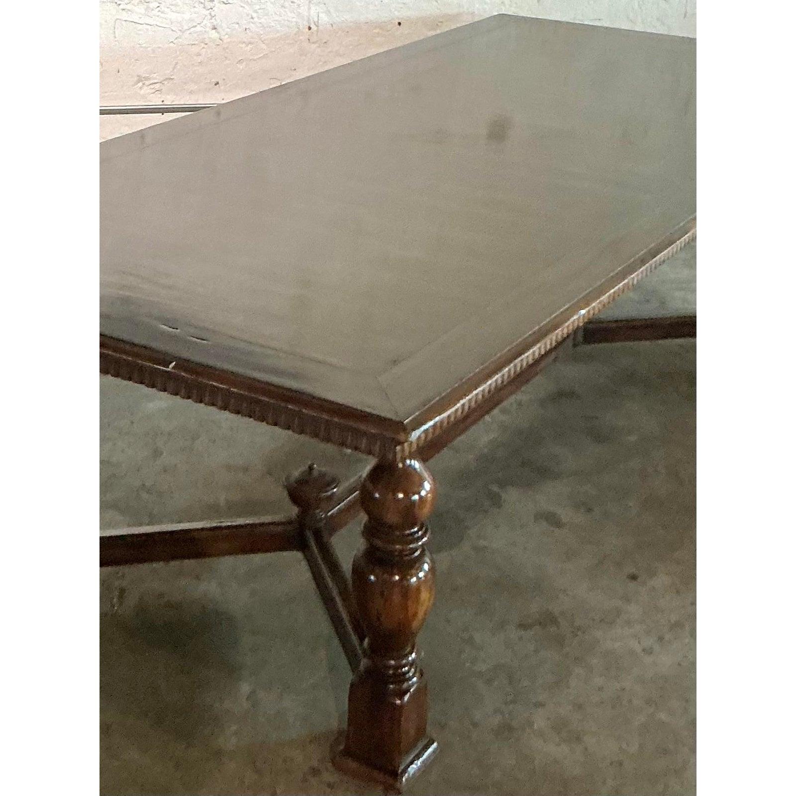 Rustic Vintage Boho Alfonso Marina Monumental Turned Wood Dining Table For Sale