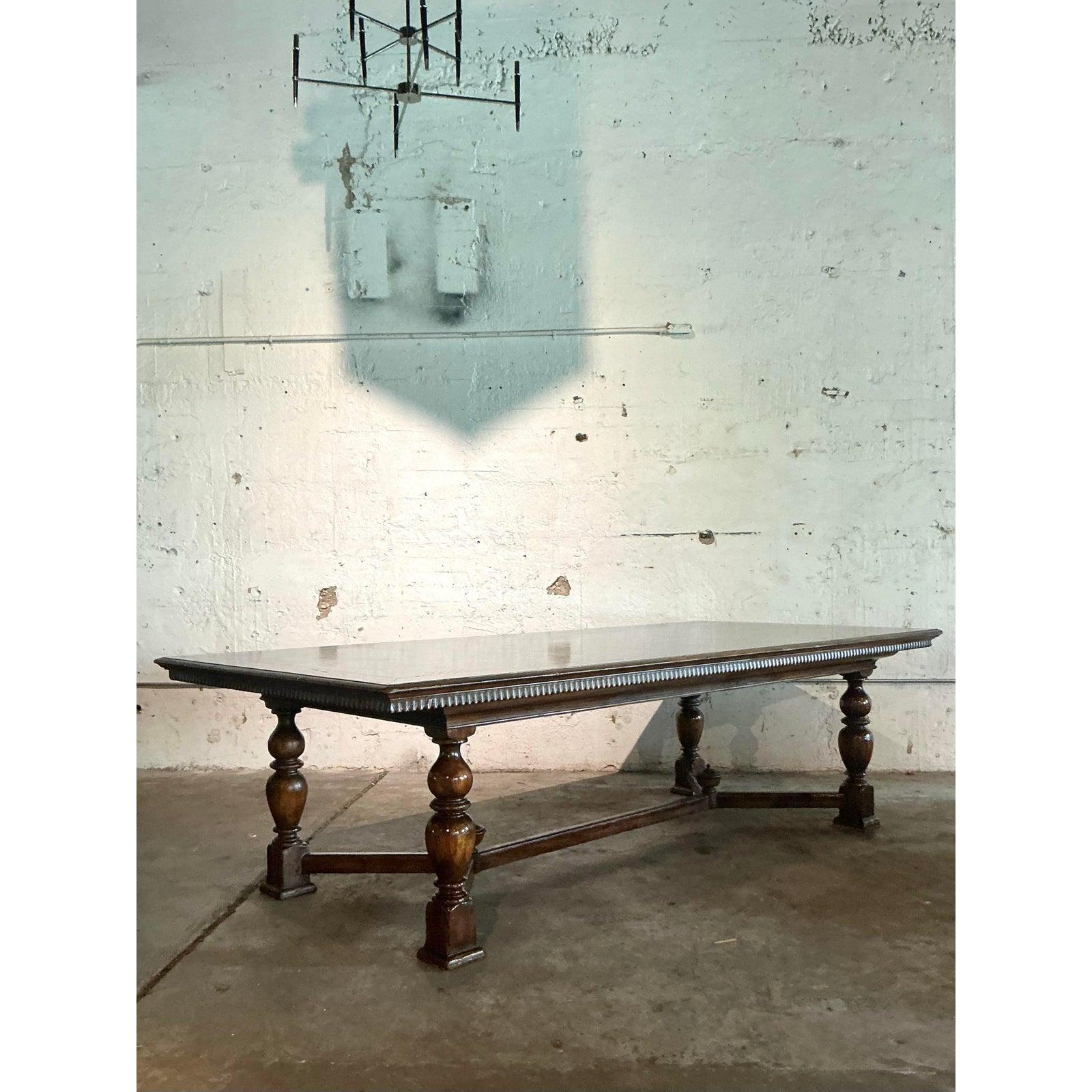 Vintage Boho Alfonso Marina Monumental Turned Wood Dining Table For Sale 1