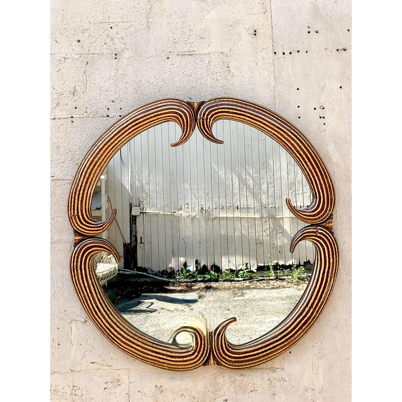 Hollywood Regency Miroir peint à la main Vintage Boho Allesandro for Baker en vente