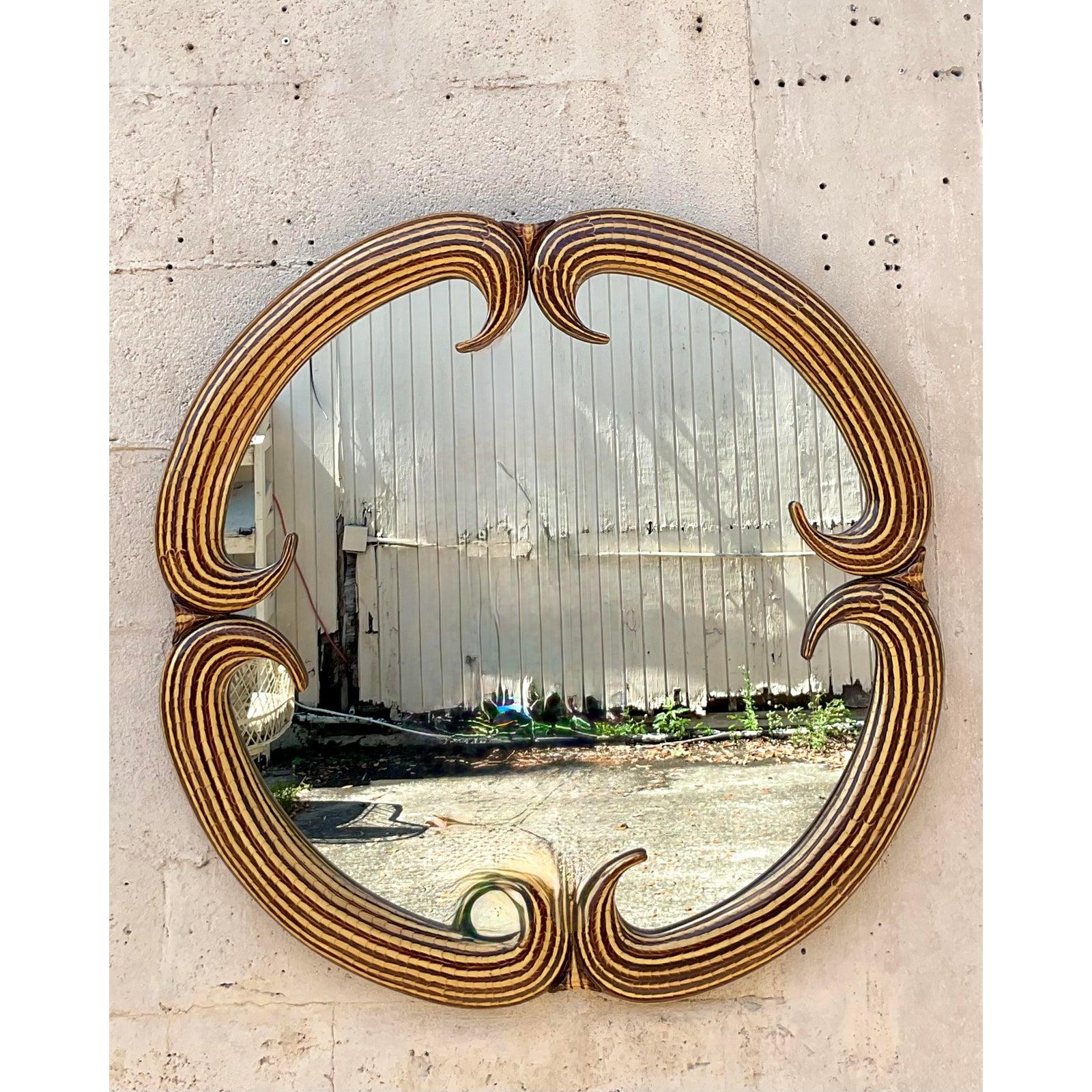 Miroir peint à la main Vintage Boho Allesandro for Baker Bon état - En vente à west palm beach, FL