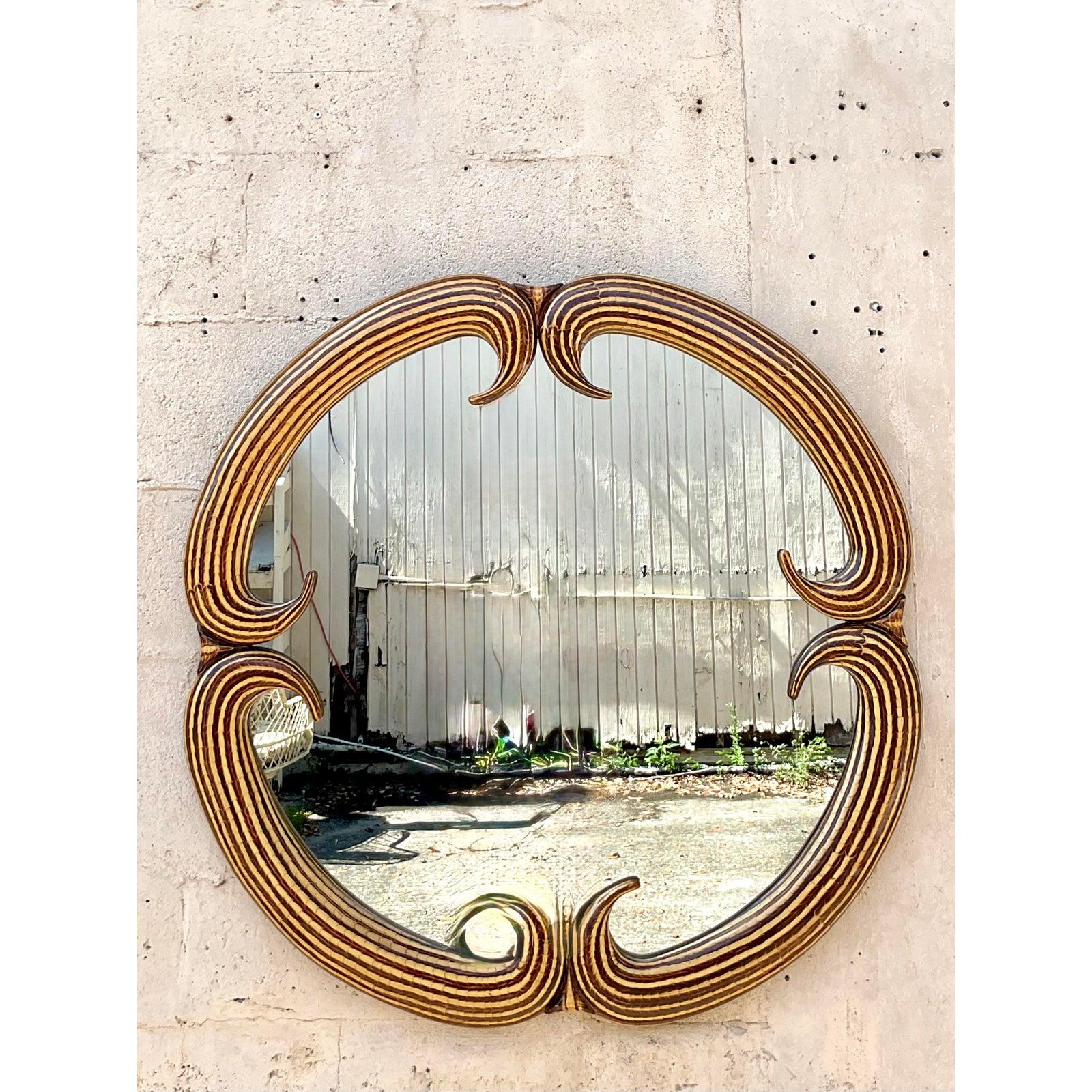 20ième siècle Miroir peint à la main Vintage Boho Allesandro for Baker en vente