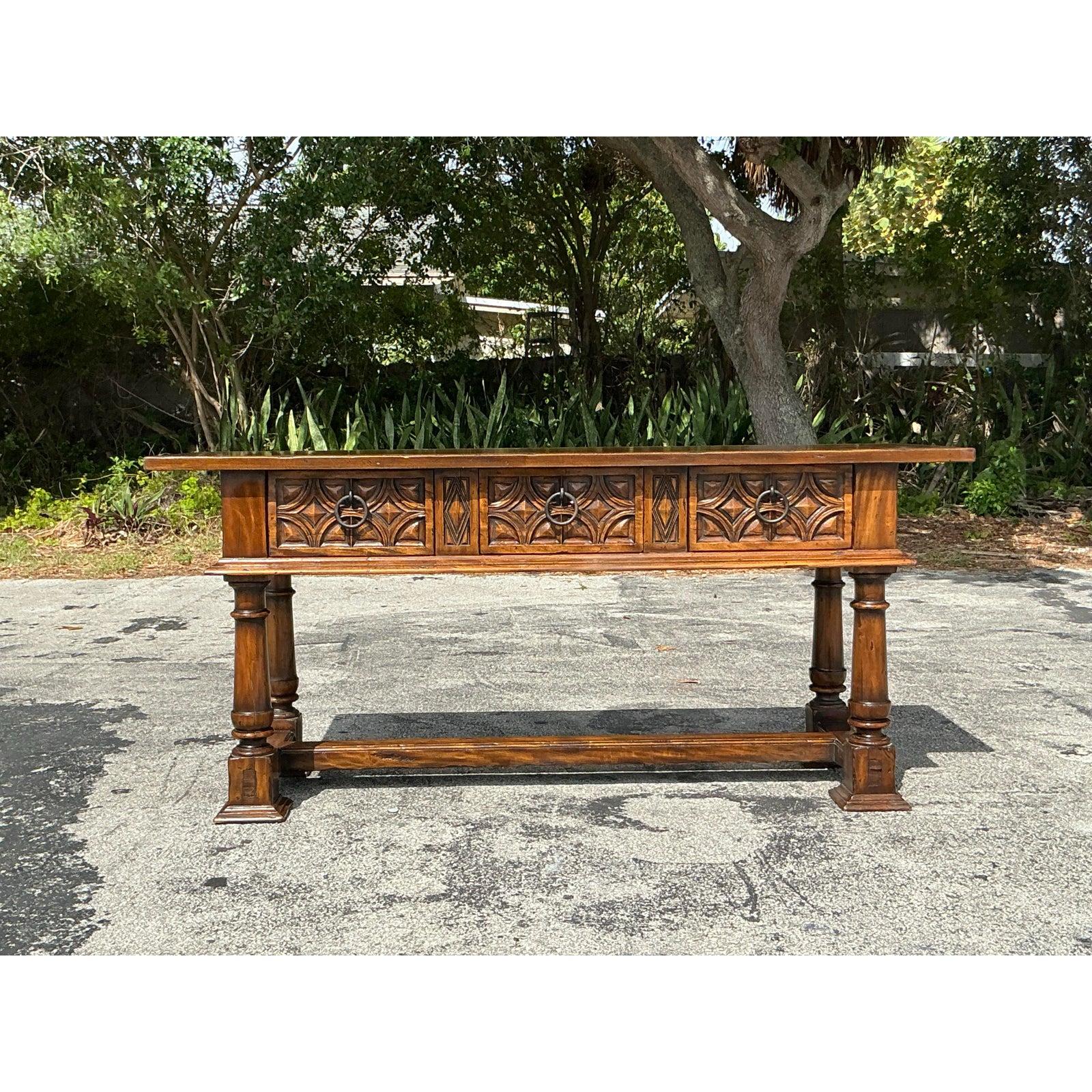Vintage Boho Alphonso Marina, geschnitzter hoher Konsolentisch, Vintage (Mexikanisch) im Angebot