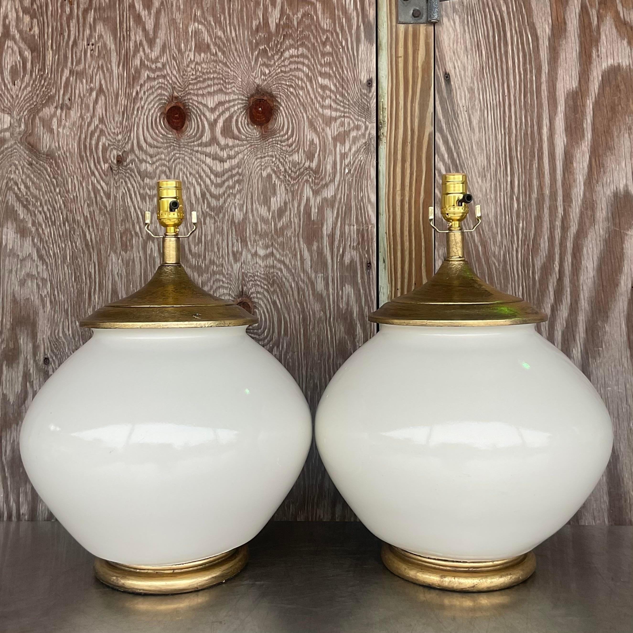 20th Century Vintage Boho Alsy Glazed Ceramic Lamps - a Pair For Sale
